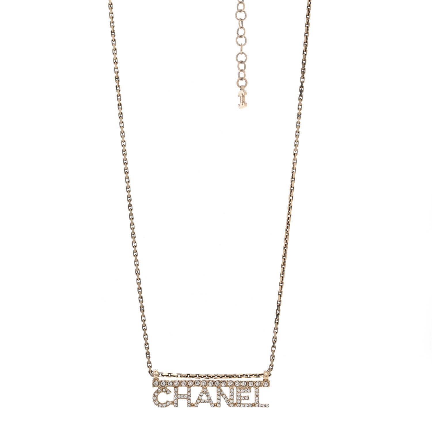 Metal Crystal Logo Necklace Gold