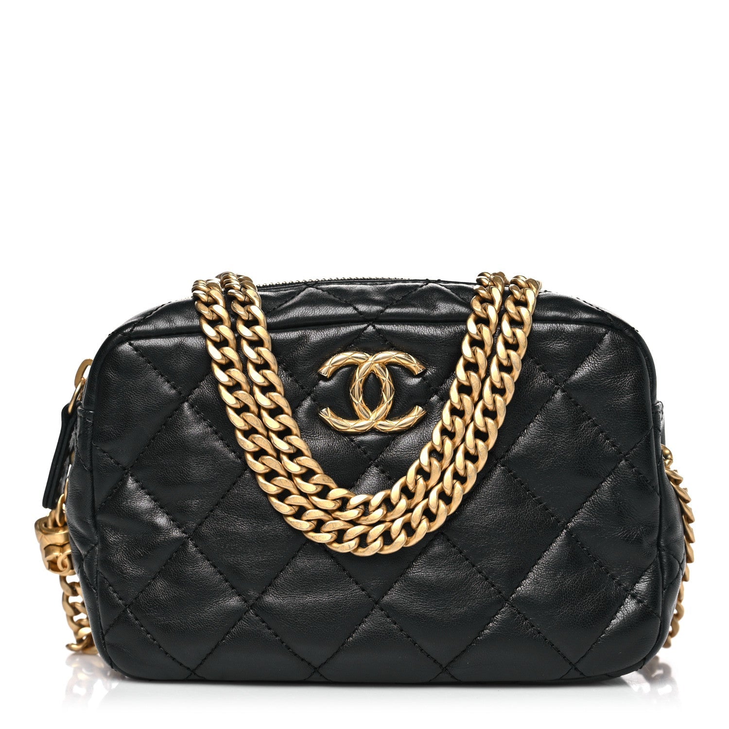 Lambskin Quilted Mini Pillow Crush Camera Case Black