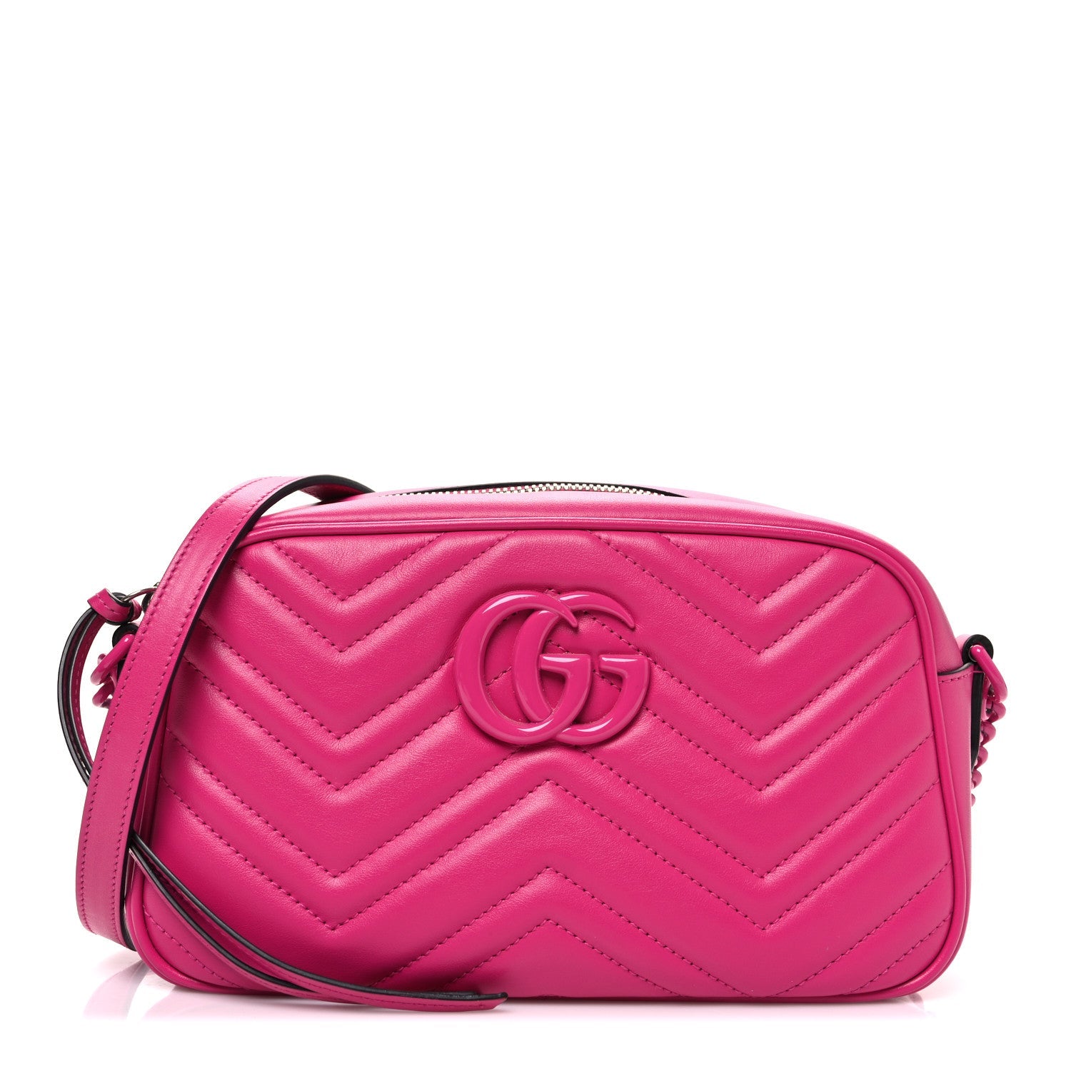 Calfskin Matelasse Monochrome Small GG Marmont Chain Shoulder Bag Classic Fuxia