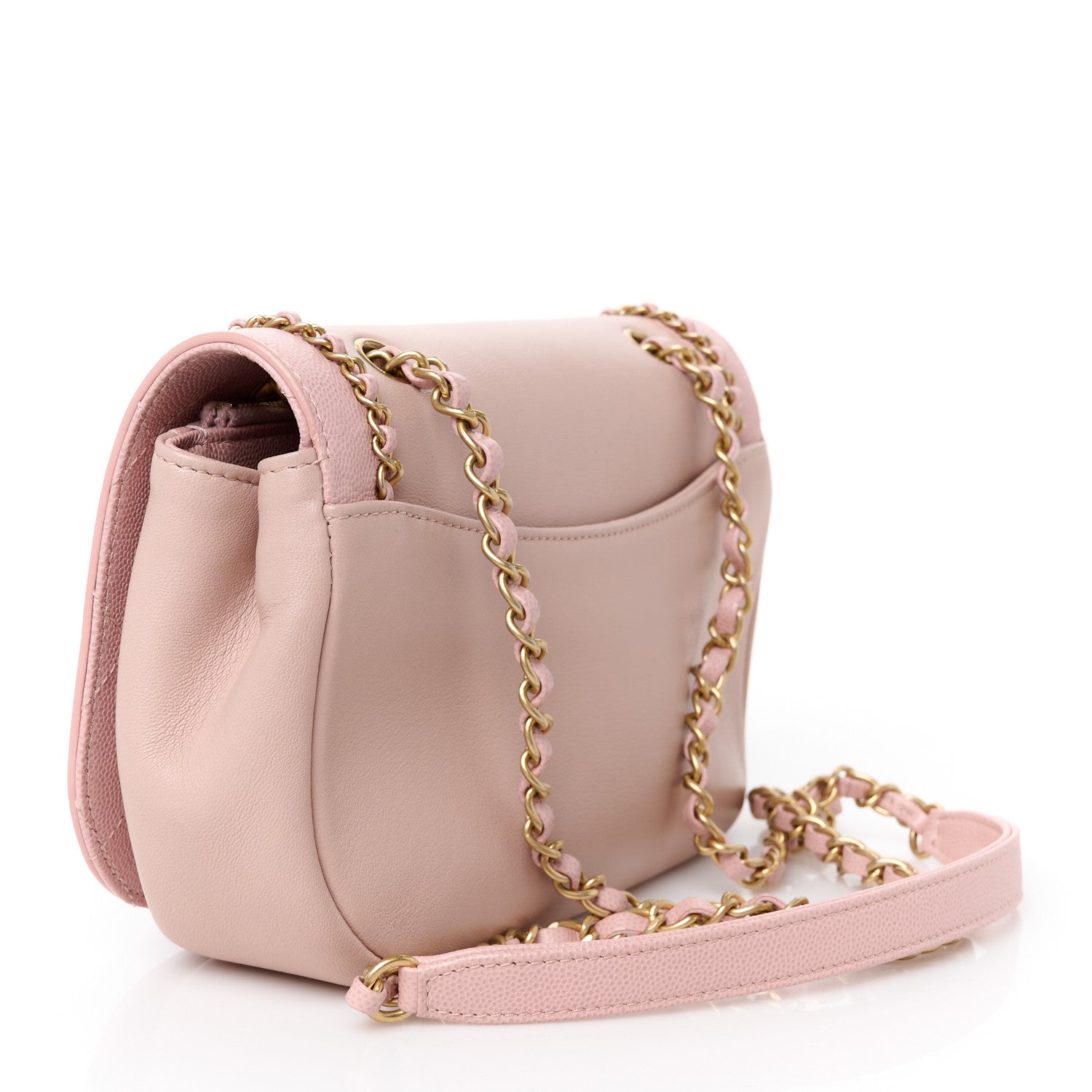 Lambskin Caviar Lovely Chains Flap Shoulder Bag Pink