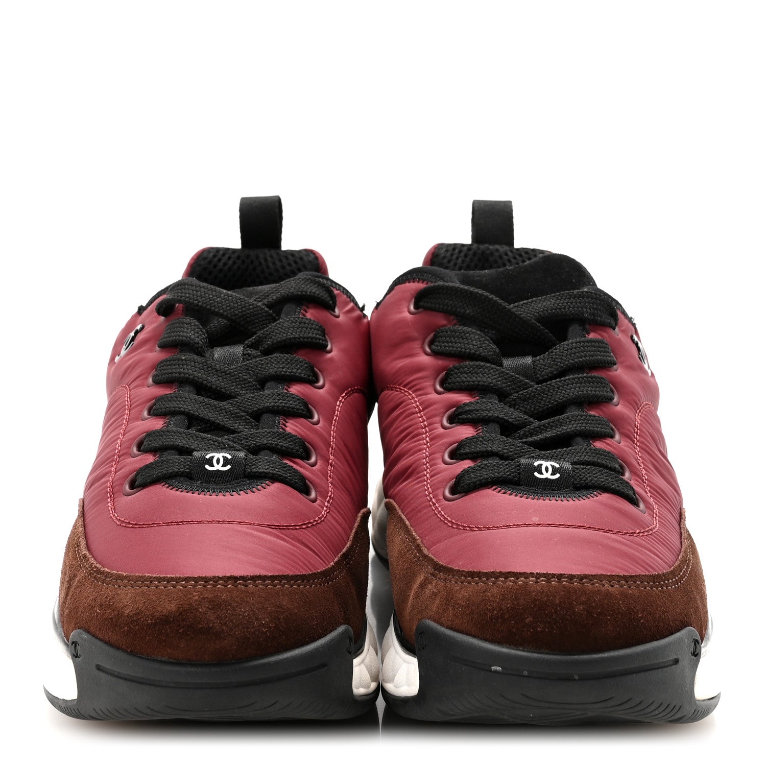 Nylon Suede Calfskin CC Sneakers 41 Burgundy Brown