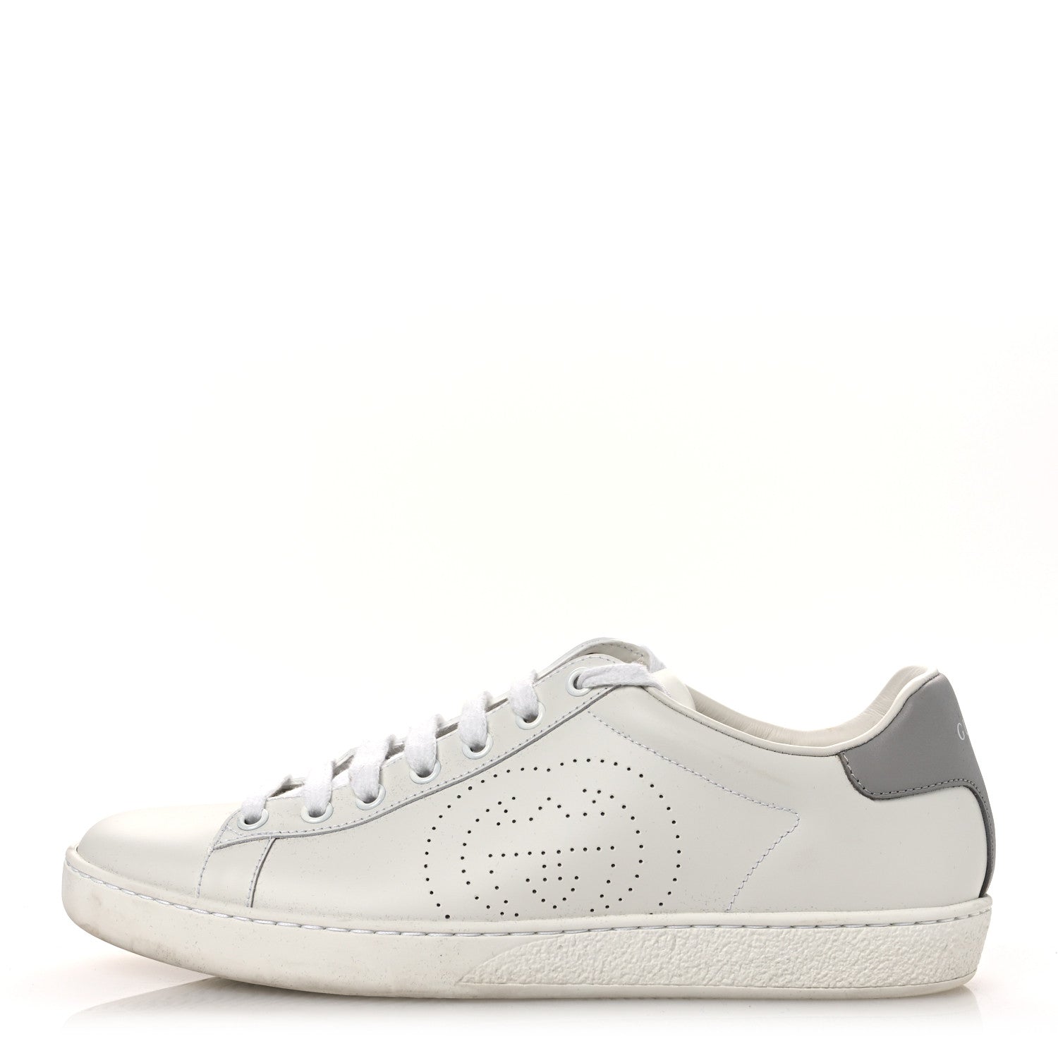 Calfskin Interlocking G Perforated Womens Ace Sneakers 38.5 White Grey Sky