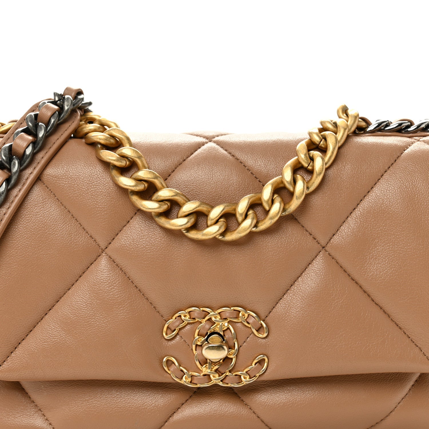 Lambskin Quilted Medium Chanel 19 Flap Dark Beige