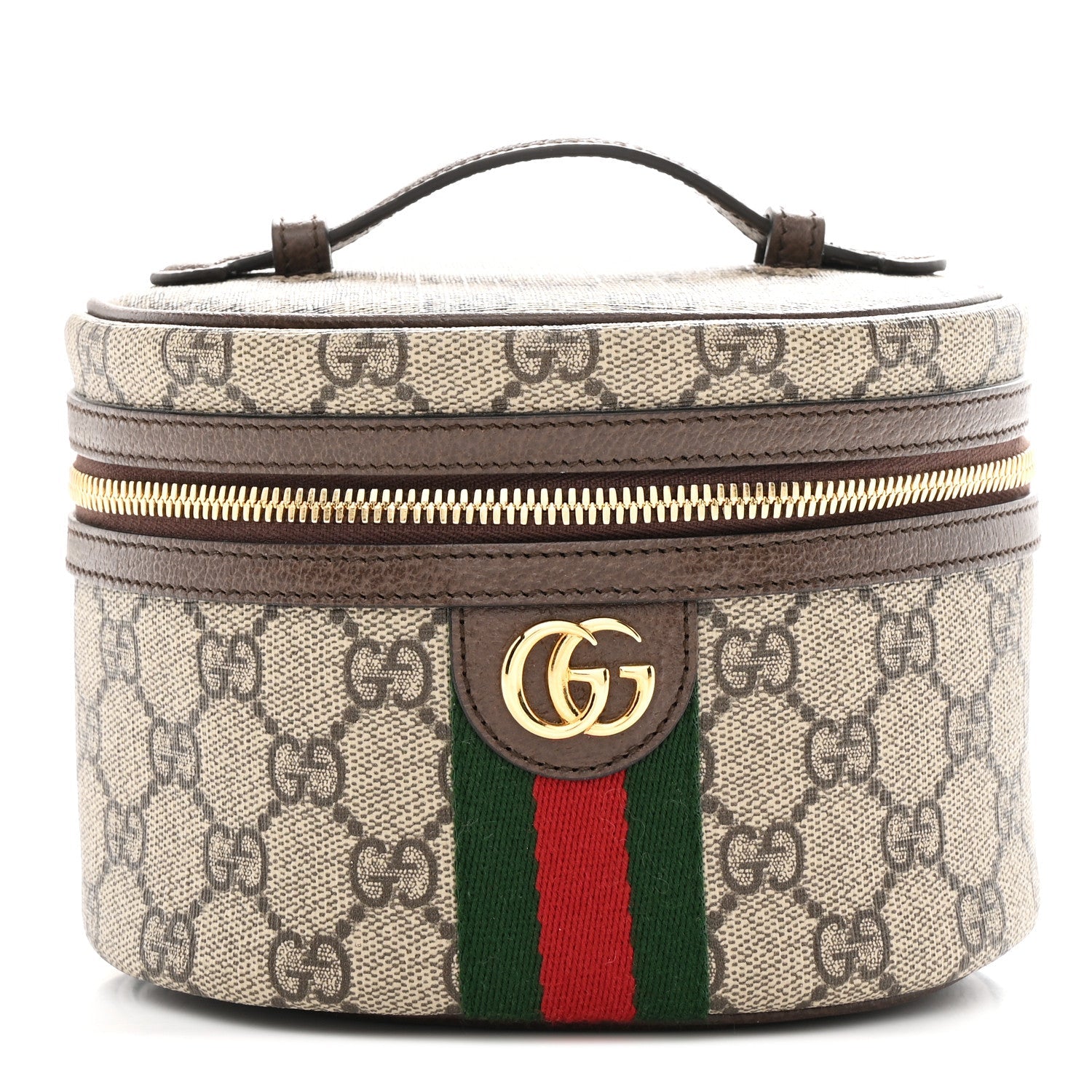 GG Supreme Monogram Textured Calfskin Web Ophidia Vanity Cosmetic Case Beige Ebony New Acero