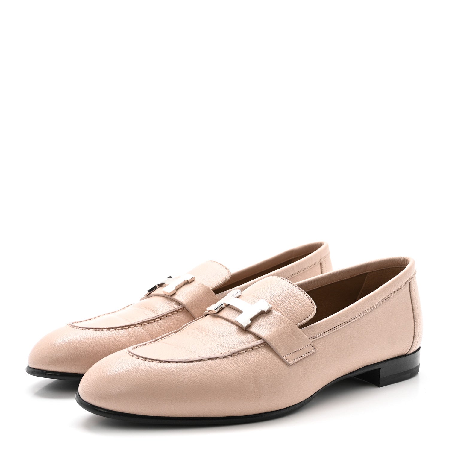 Goatskin Womens Paris Loafers 38.5 Beige Nude