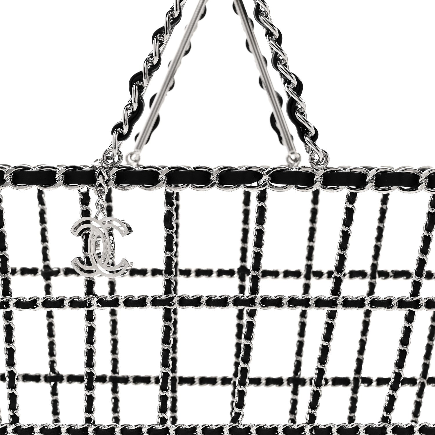 Brass Calfskin Medium Grocery By Chanel Shopping Basket Silver