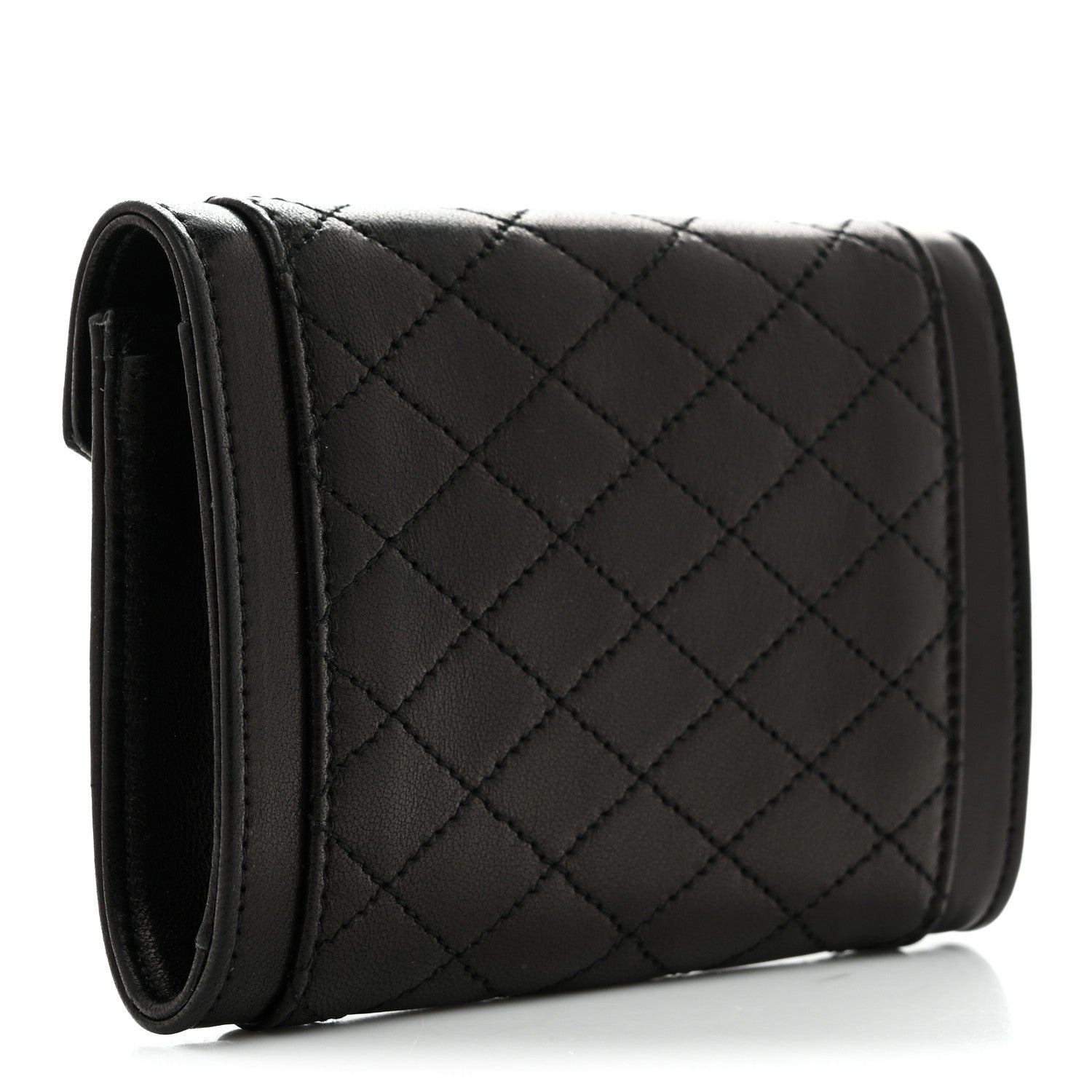 Lambskin Quilted Monogram Gaby Small Envelope Wallet Black