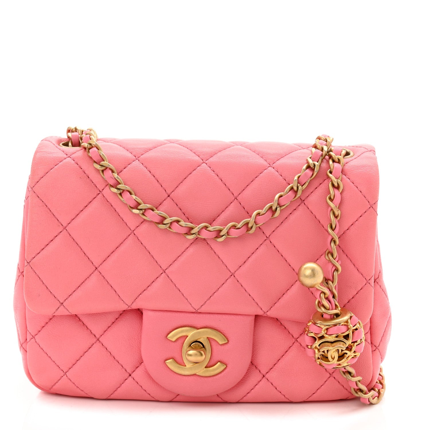 Lambskin Quilted Mini Pearl Crush Flap Pink