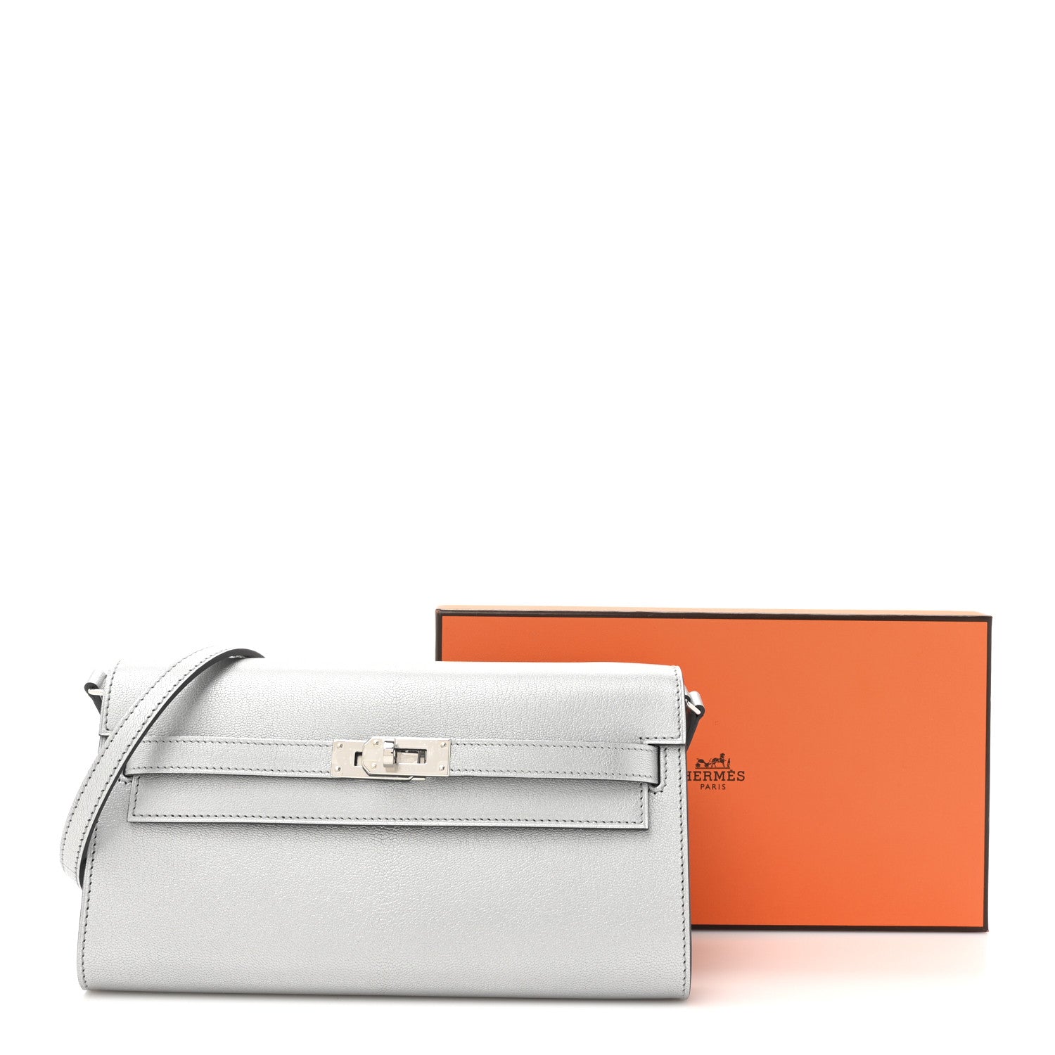 Metallic Chevre Chamkilight Kelly Wallet To Go Argent