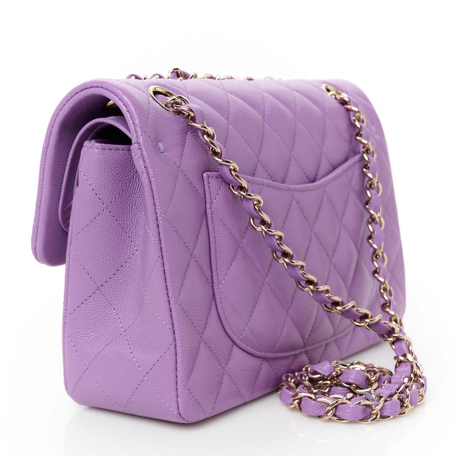 Caviar Quilted Small Double Flap Purple
