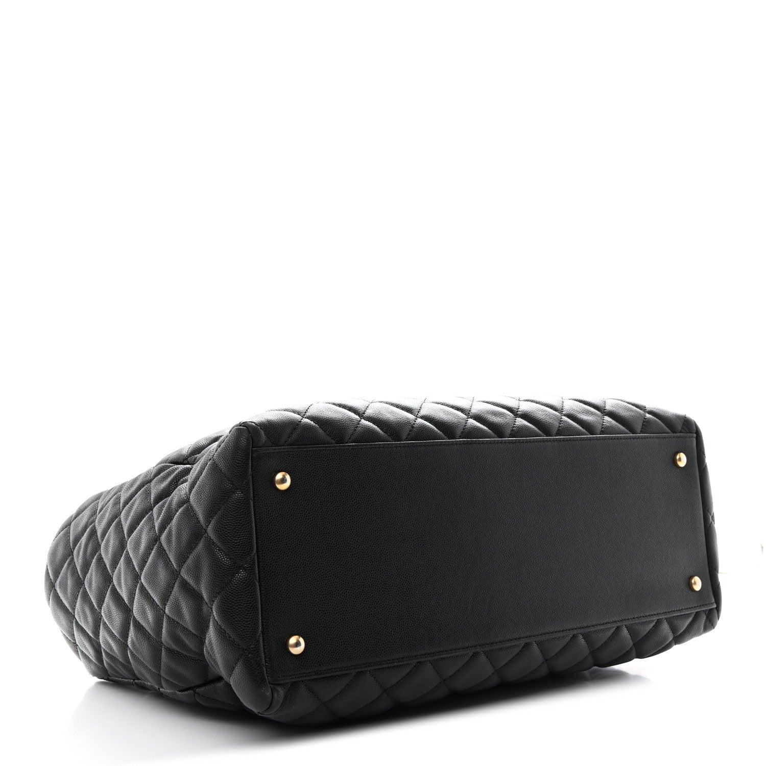 Caviar Quilted Large Coco Handle Shopping Tote Black