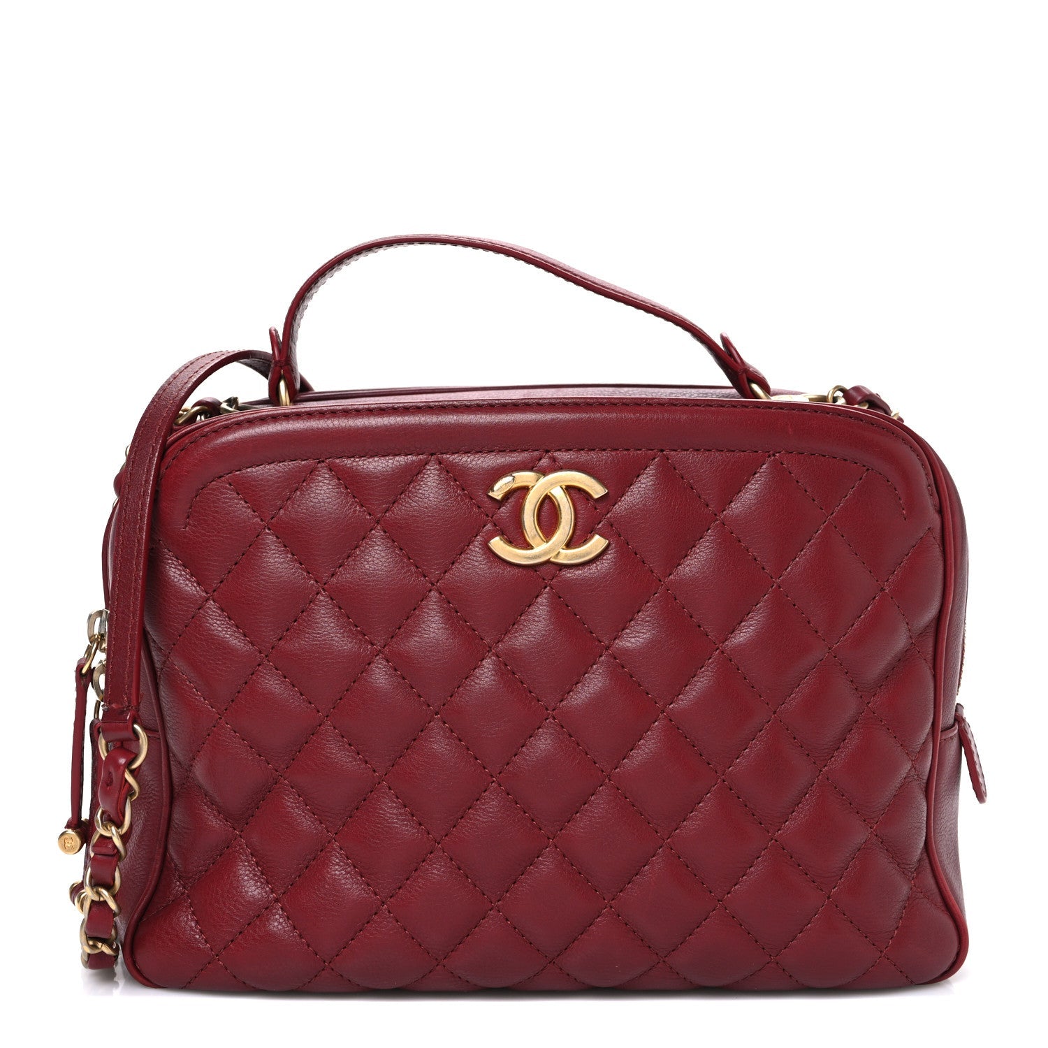 Calfskin Quilted CC Medium Vanity Case Dark Red