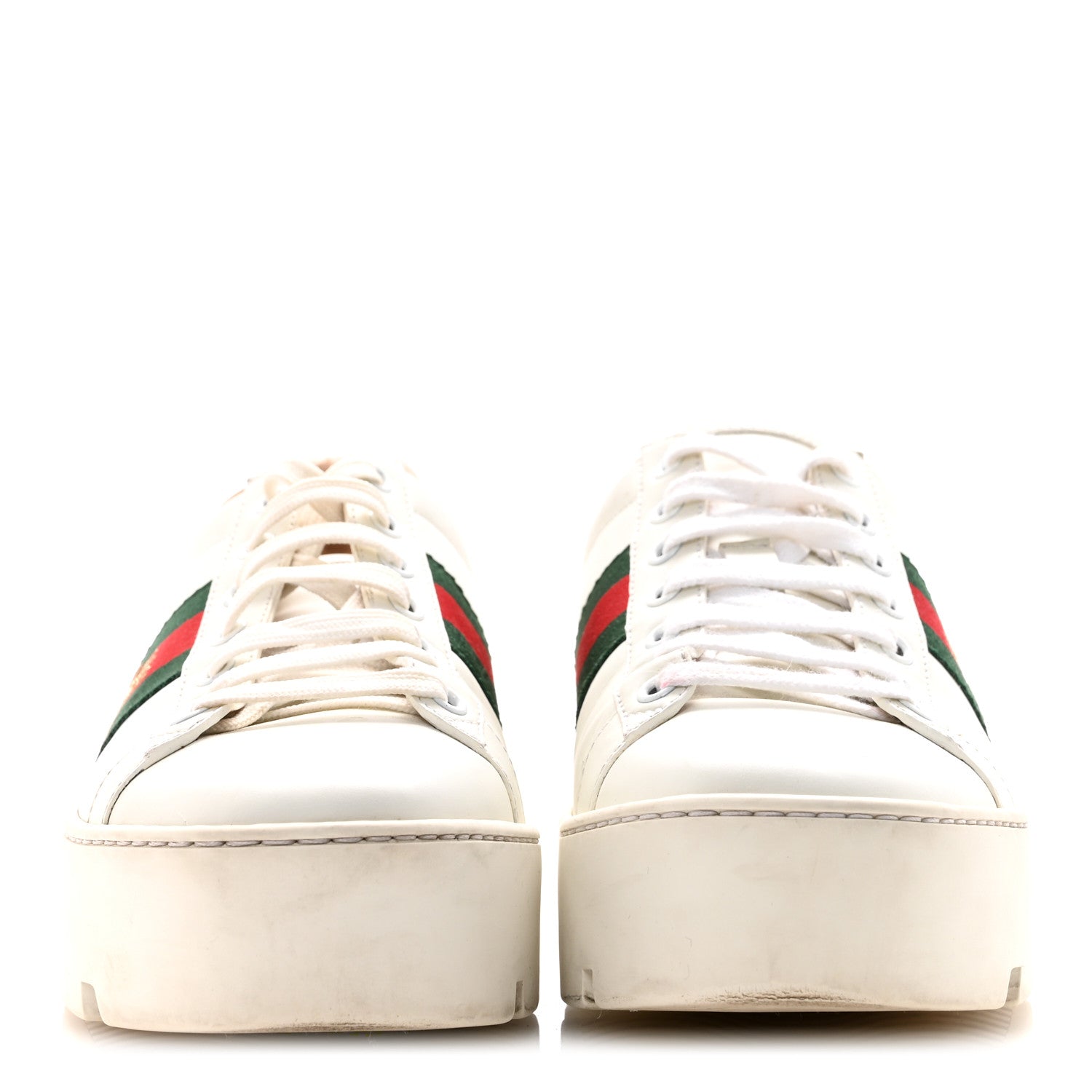 Calfskin Web Bee Embroidered Womens Ace Platform Sneakers 38.5 White