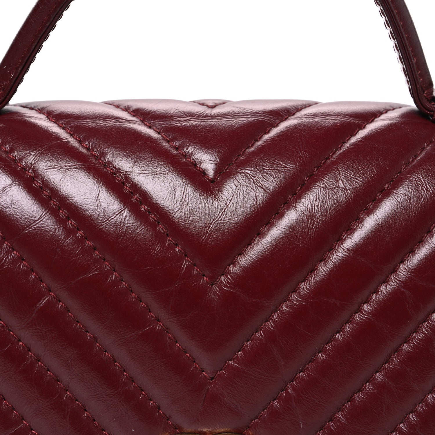 Calfskin Chevron Quilted Top Handle Flap Red