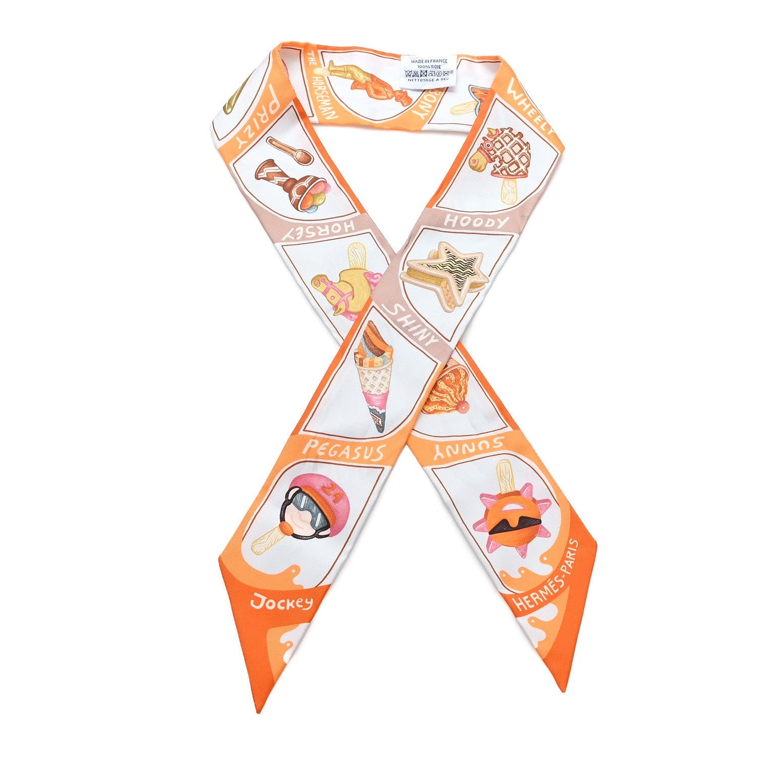 Silk Funny Ice Cream Twilly Orange Creme Beige