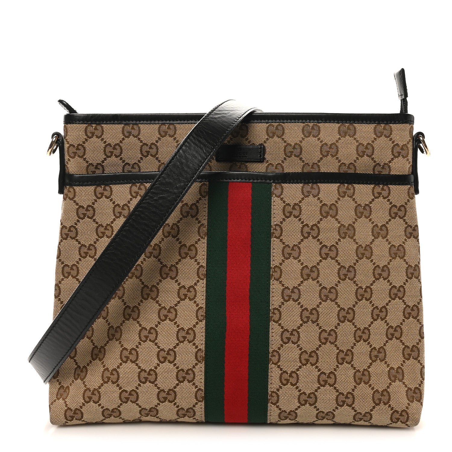 GG Monogram Web Flat Messenger Bag Black