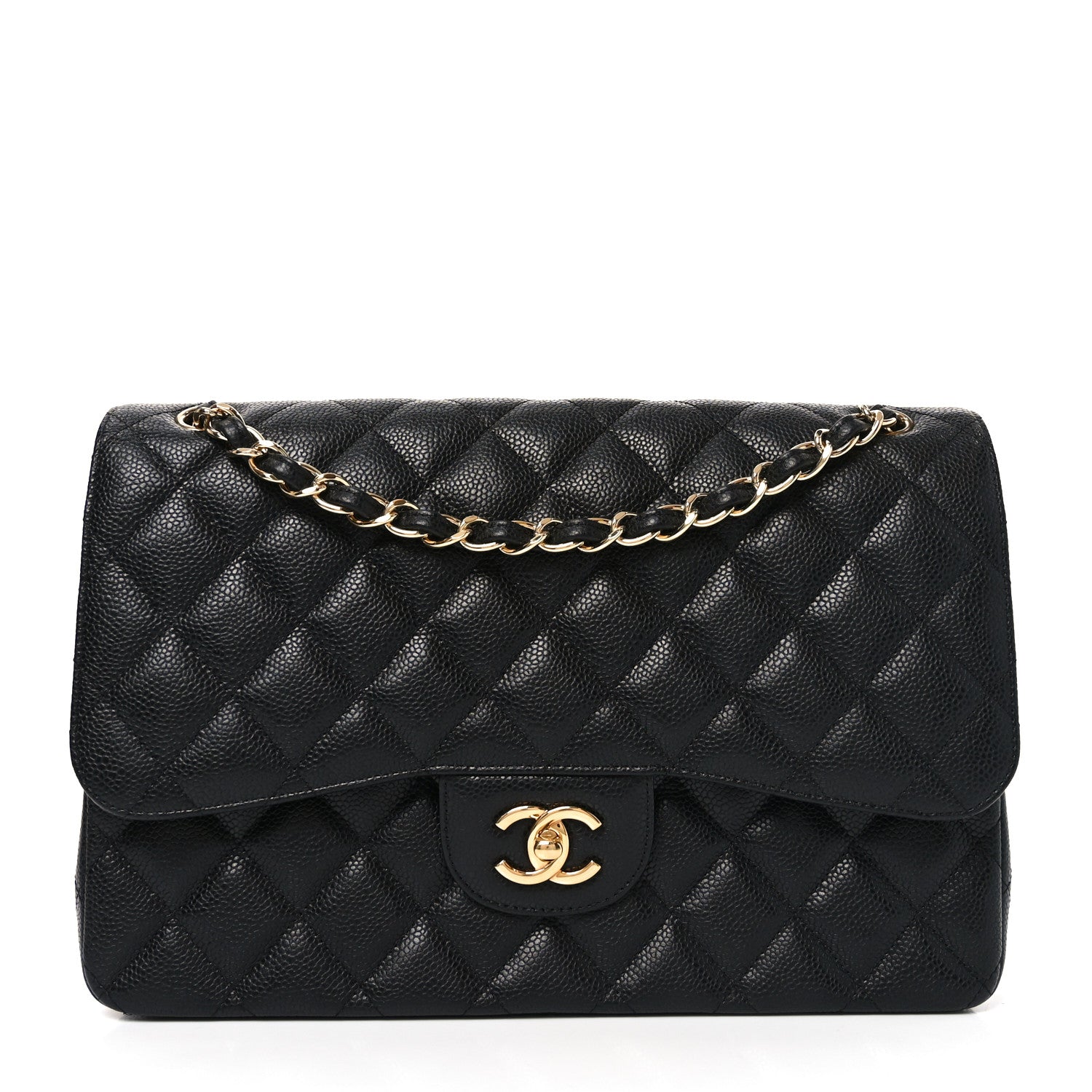 Caviar Quilted Jumbo Double Flap Black