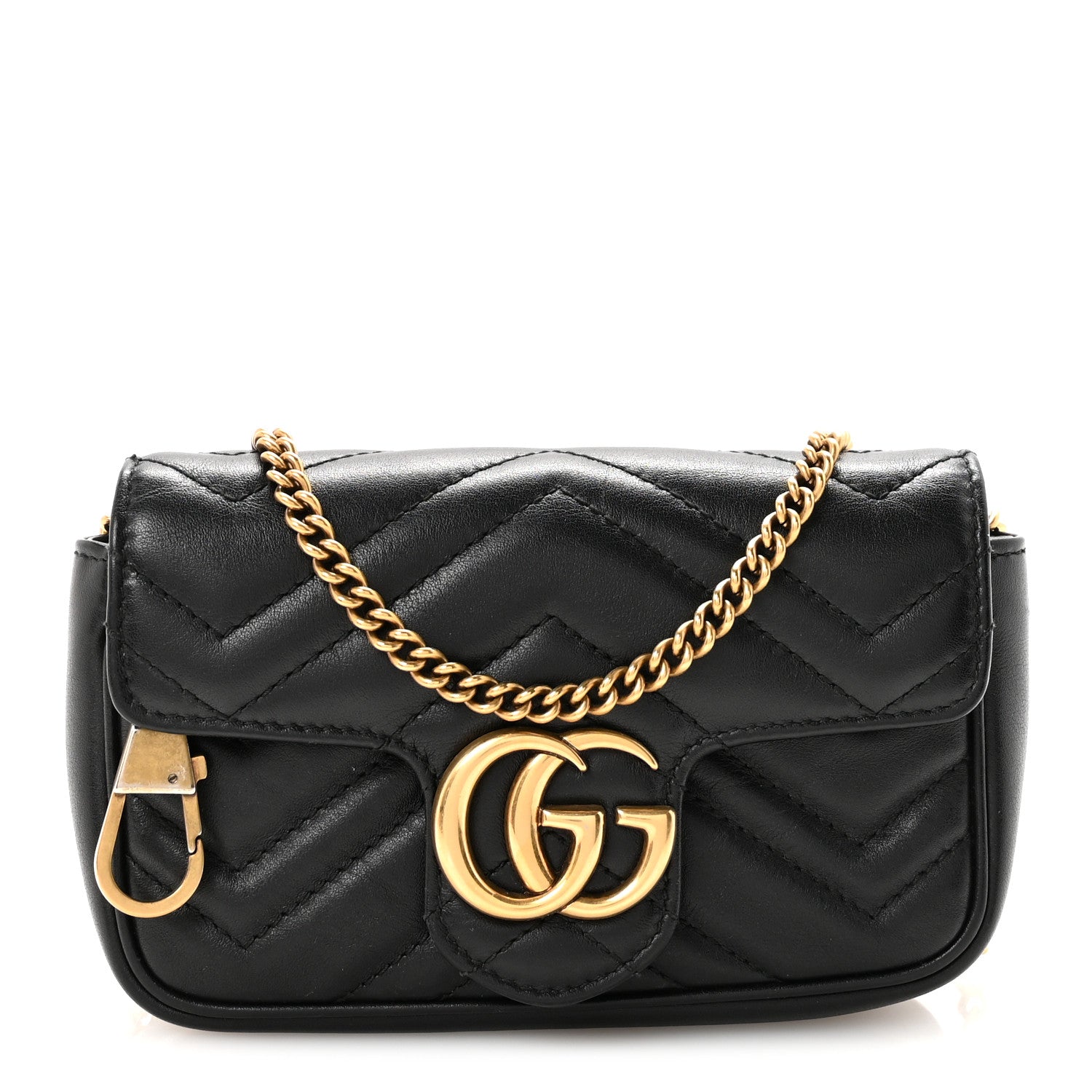 Calfskin Matelasse Super Mini GG Marmont Shoulder Bag Black