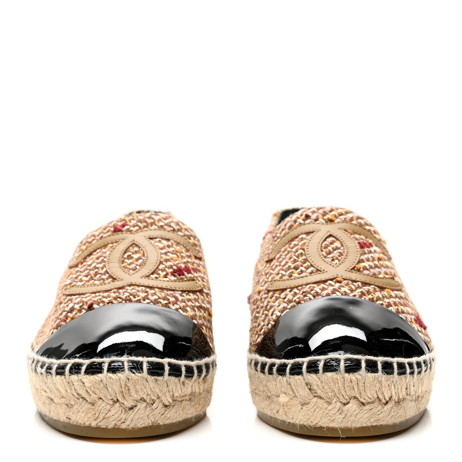 Tweed Patent CC Espadrilles 38 Beige Black Multicolor