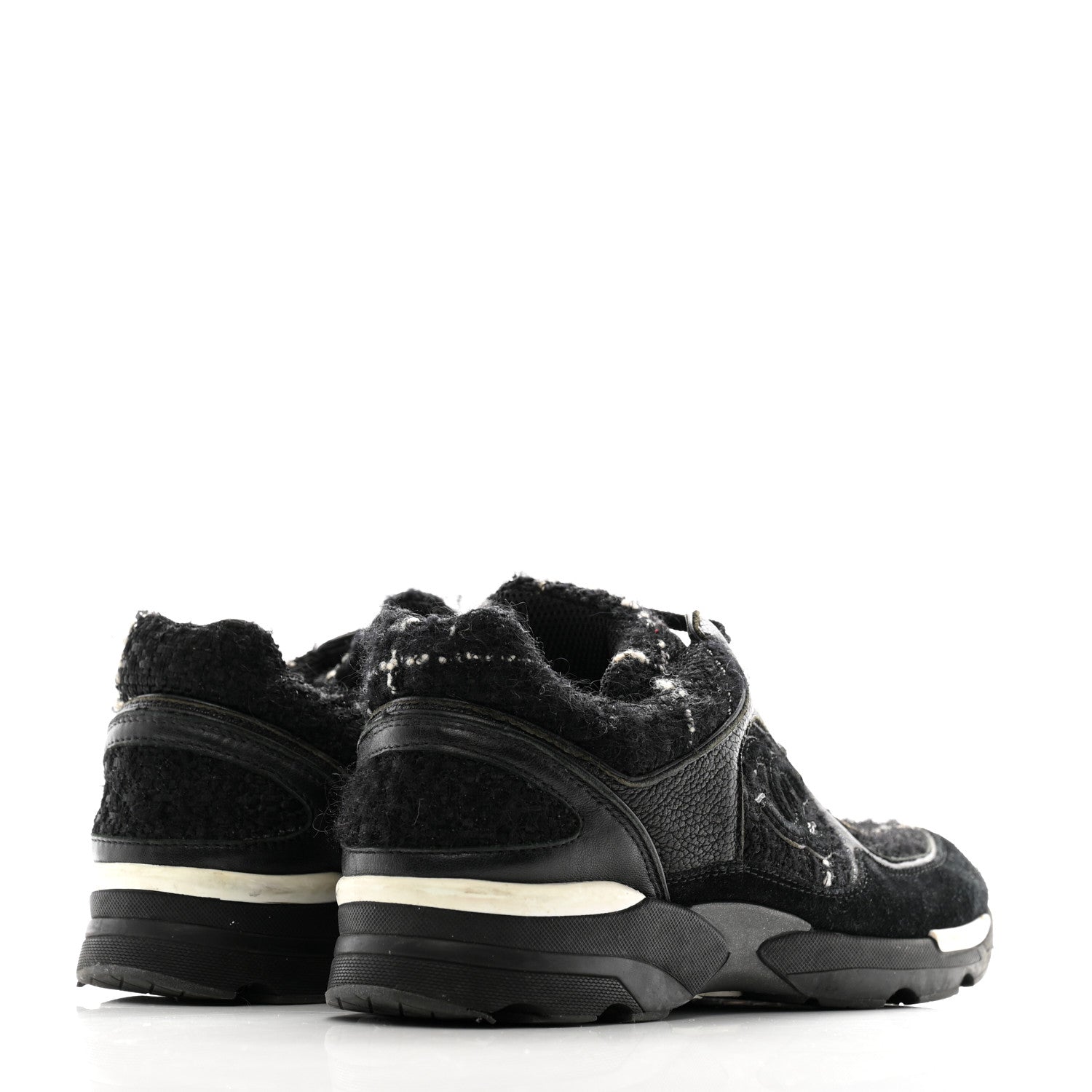 Tweed Suede Goatskin CC Sneakers 38 Black White