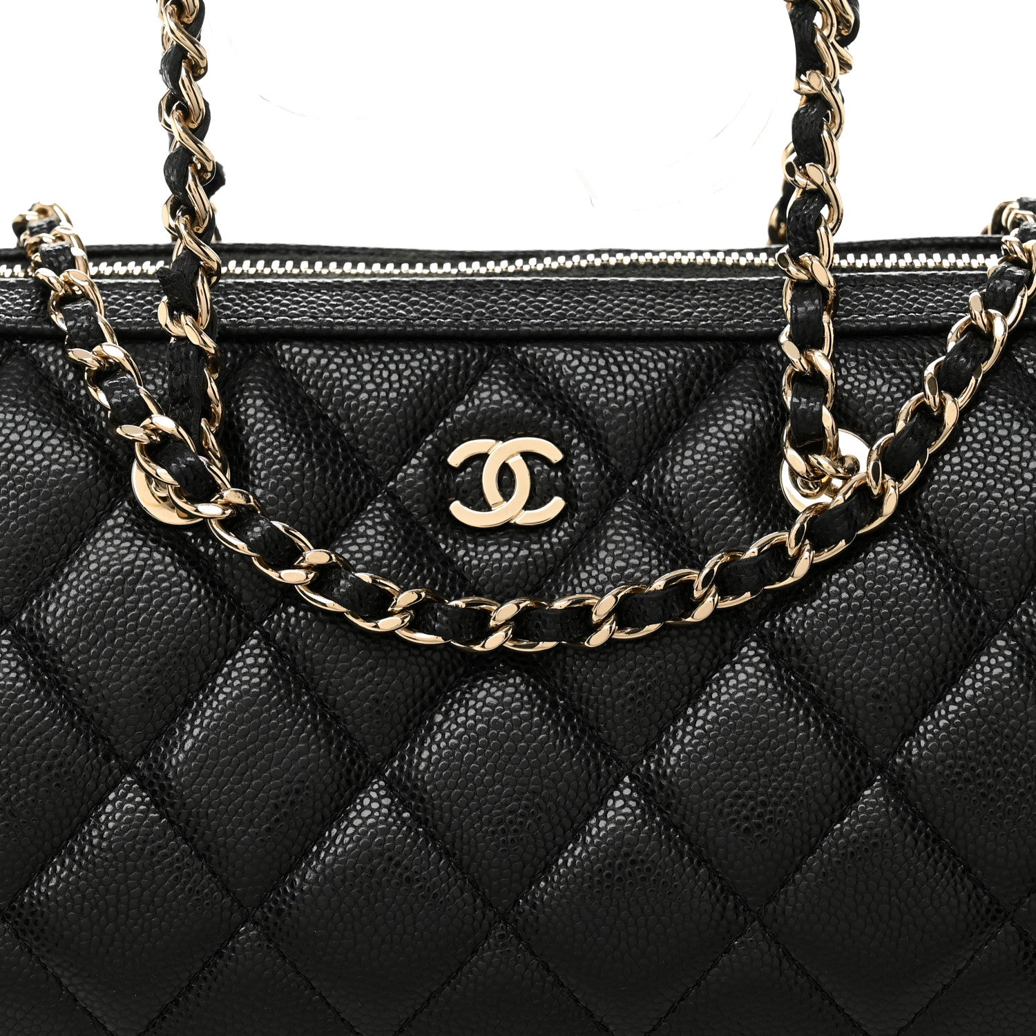 Caviar Quilted Barrel Clutch With Chain  Black
