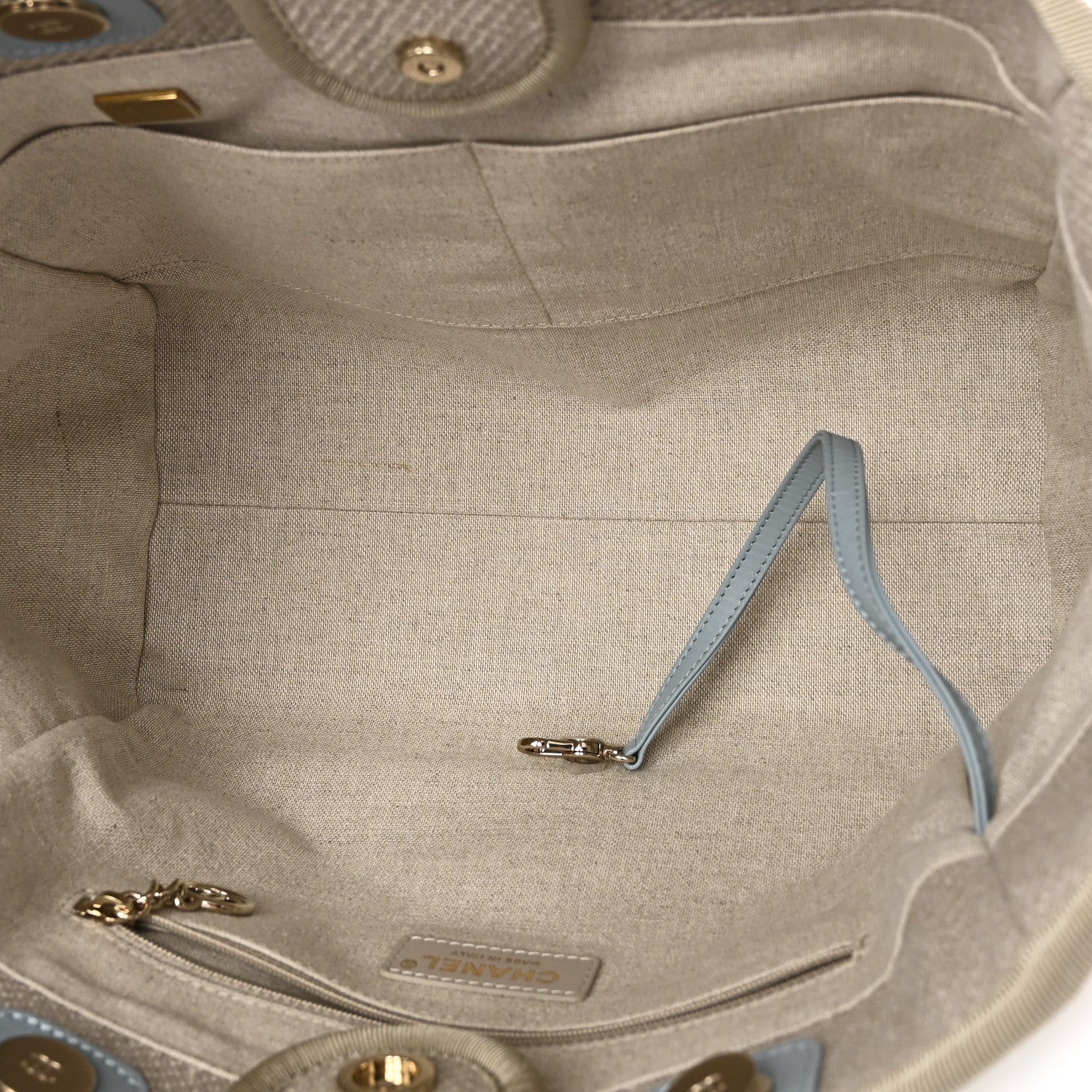 Mixed Fibers Calfskin Small Deauville Tote Grey Light Blue