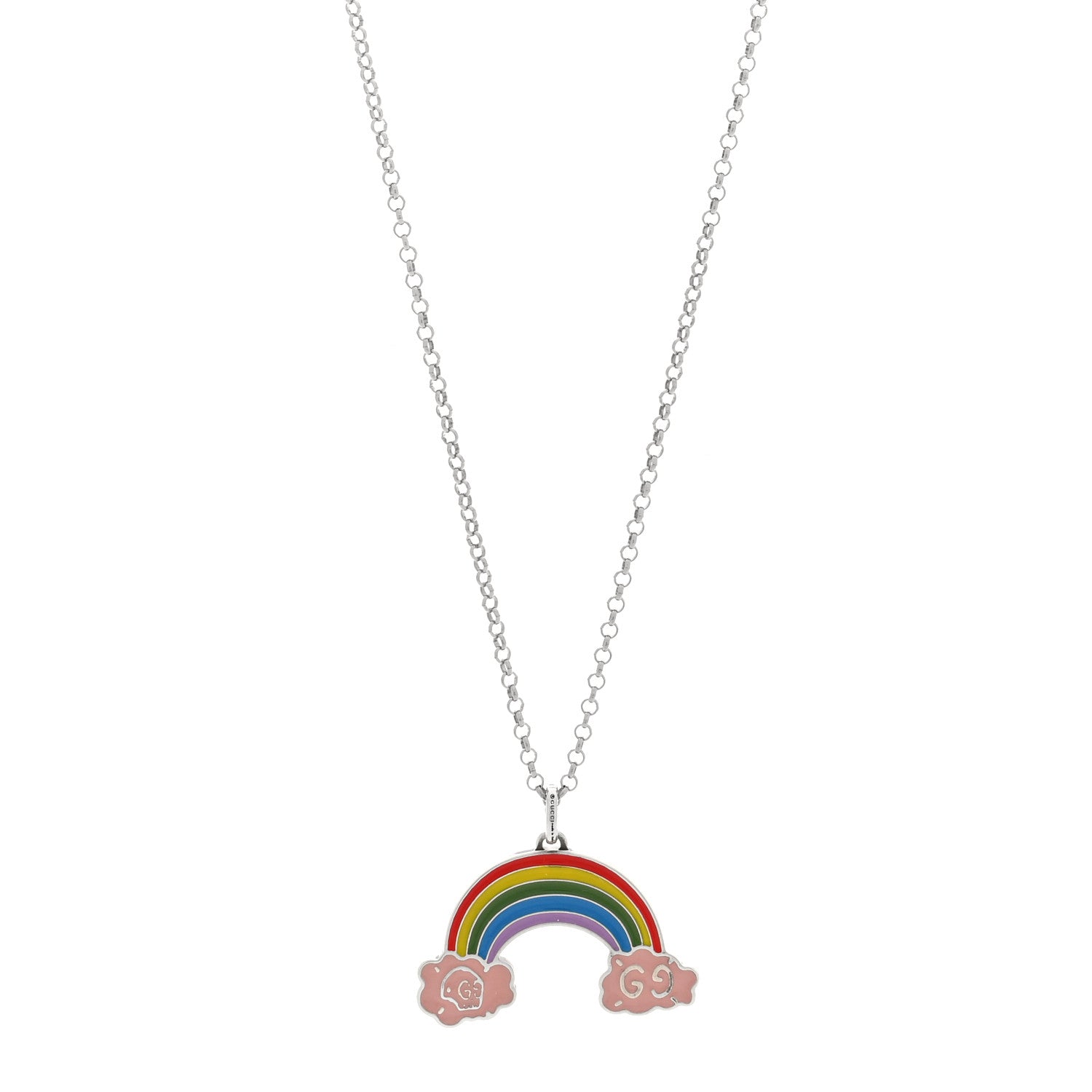 Sterling Silver Enamel GucciGhost Rainbow Pendant Necklace