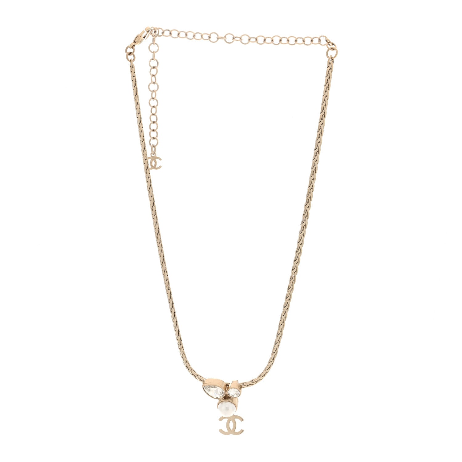 Pearl Crystal CC Teardrop Braided Necklace Gold