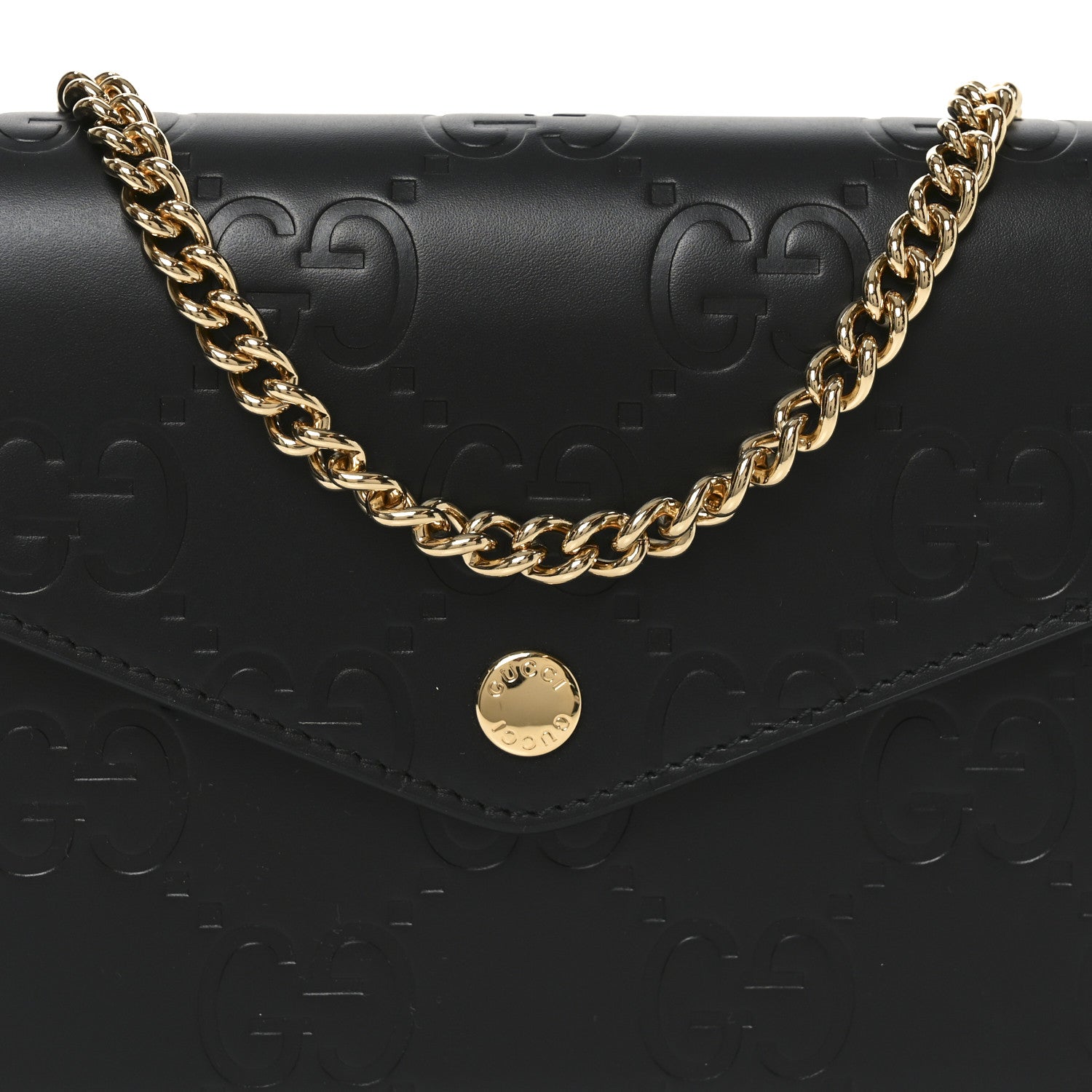 Calfskin GG Debossed Chain Wallet Black