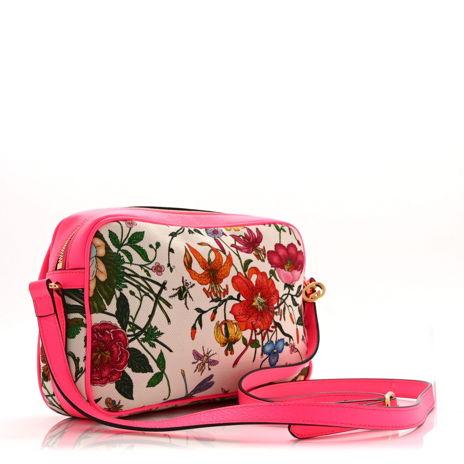 Canvas Flora Floral Shoulder Bag White Fuchsia Fluo