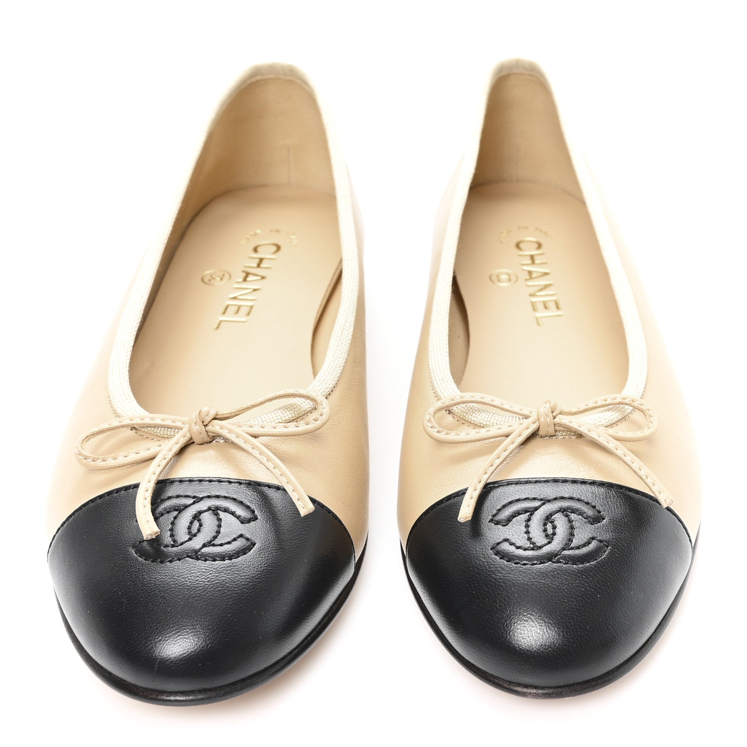 Lambskin Cap Toe CC Ballerina Flats 39.5 Beige Black