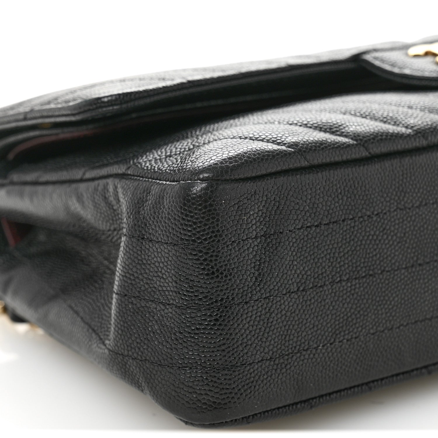Caviar Chevron Quilted Medium Double Flap Black