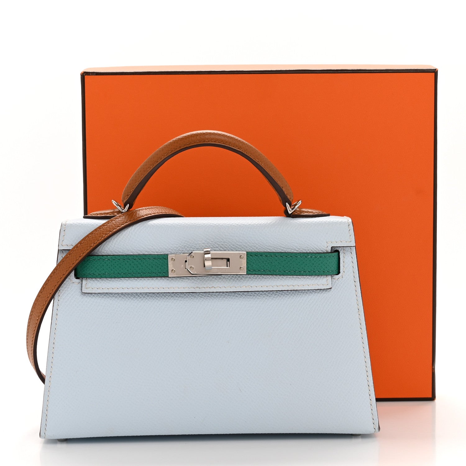 Epsom Mini Kelly Sellier 20 Bleu Brume Vert Jade Gold