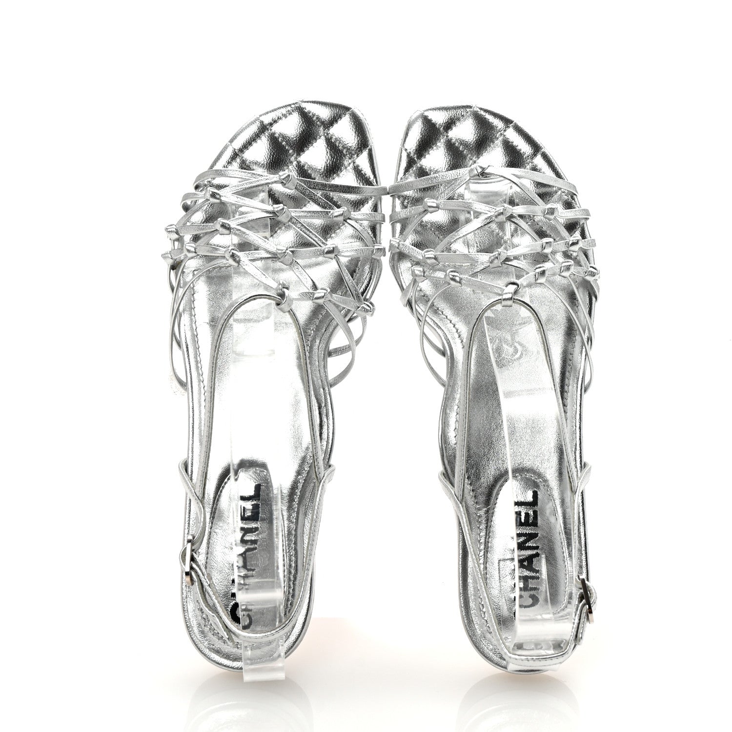 Laminated Lambskin CC Sandals 38 Silver