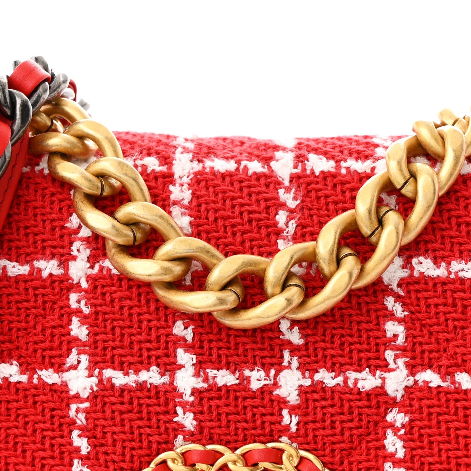 Tweed Quilted Medium Chanel 19 Flap Red White