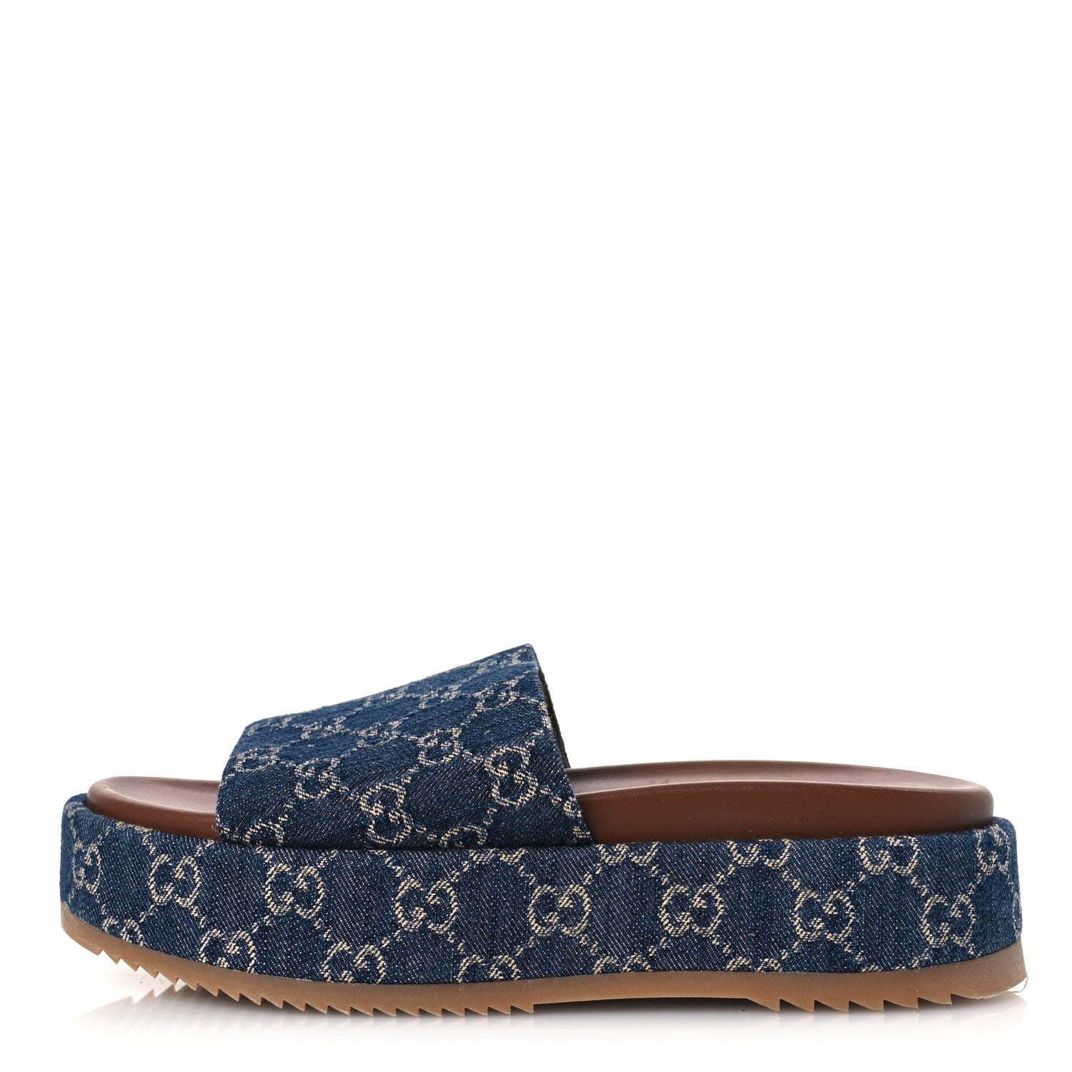 New Denim GG Monogram Angelina Platform 55mm Slide Sandals 40 Blue Tea