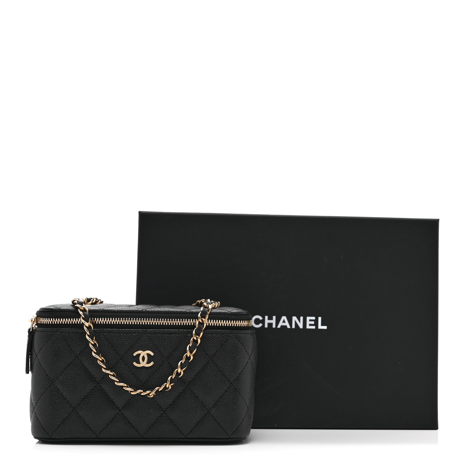 Caviar Quilted Small Vanity Case With Chain Black