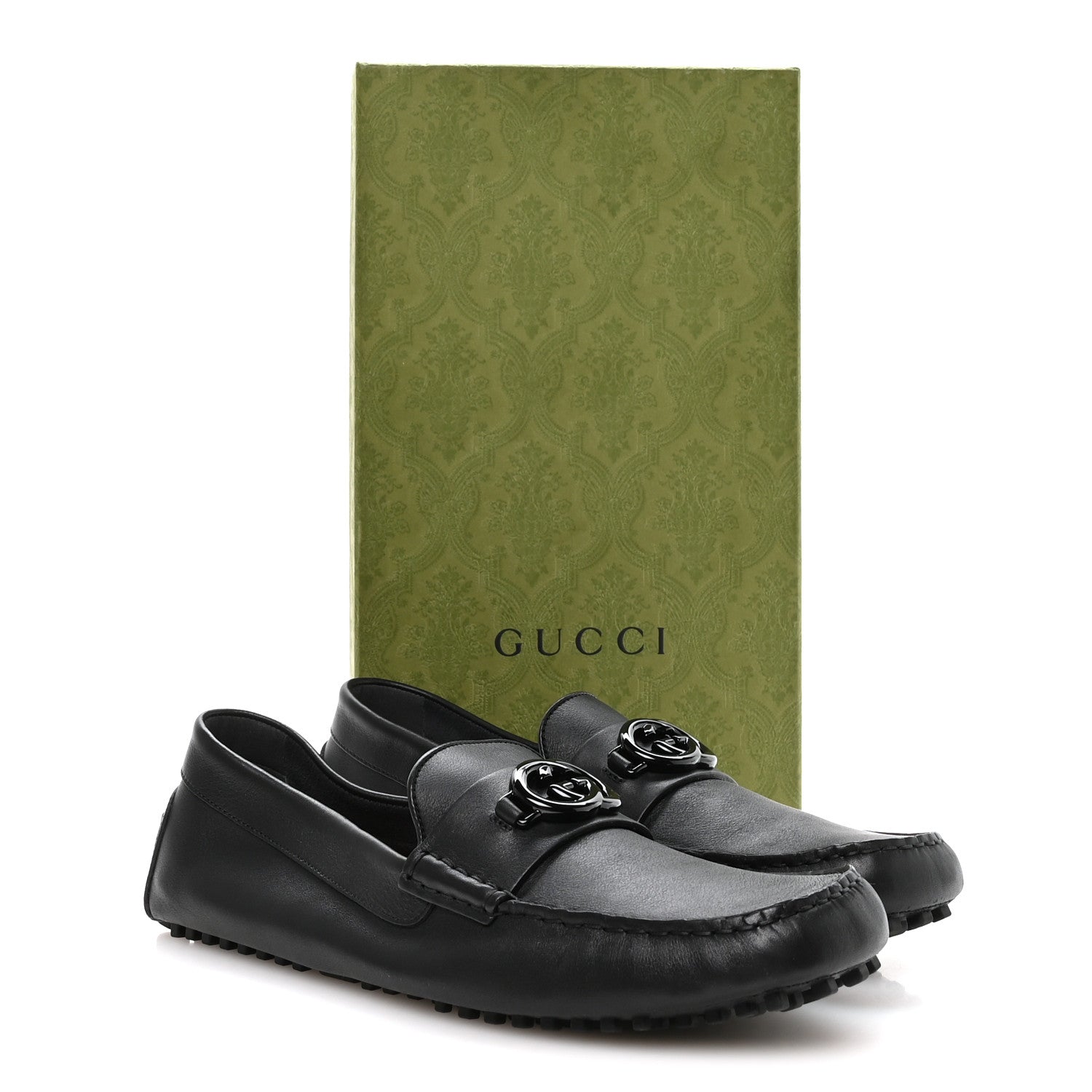 Soft Clove Calfskin Monochrome Mens Interlocking G Driver Loafers 12 Black