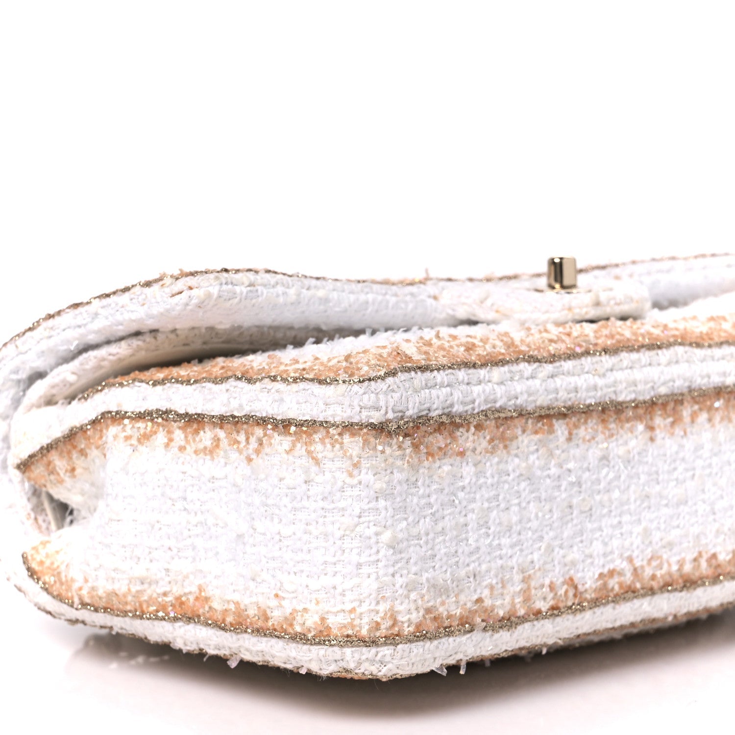 Metallic Tweed Medium Double Flap White Gold