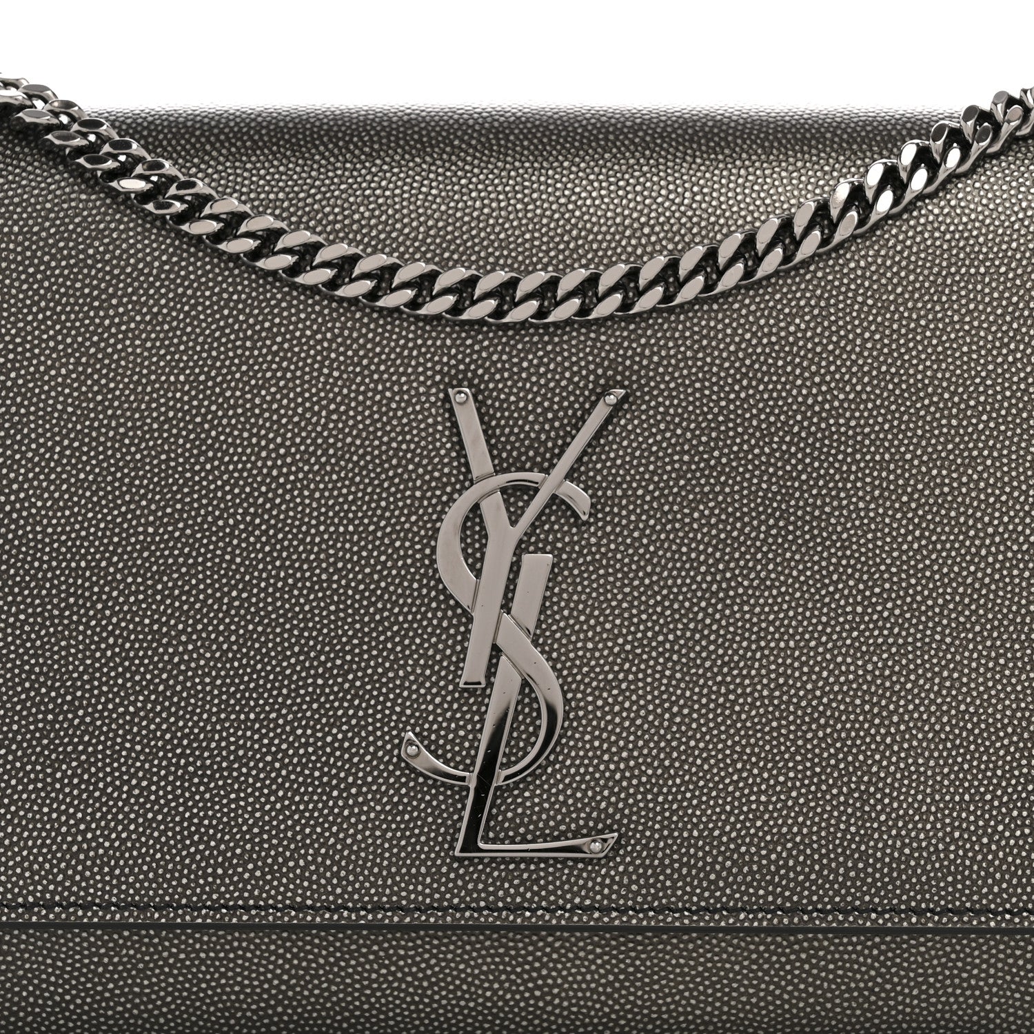 Metallic Grain De Poudre Medium Classic Monogram Kate Satchel Dark Lead