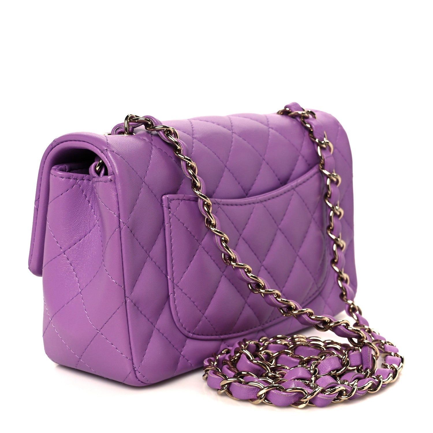 Lambskin Quilted Mini Rectangular Flap Purple