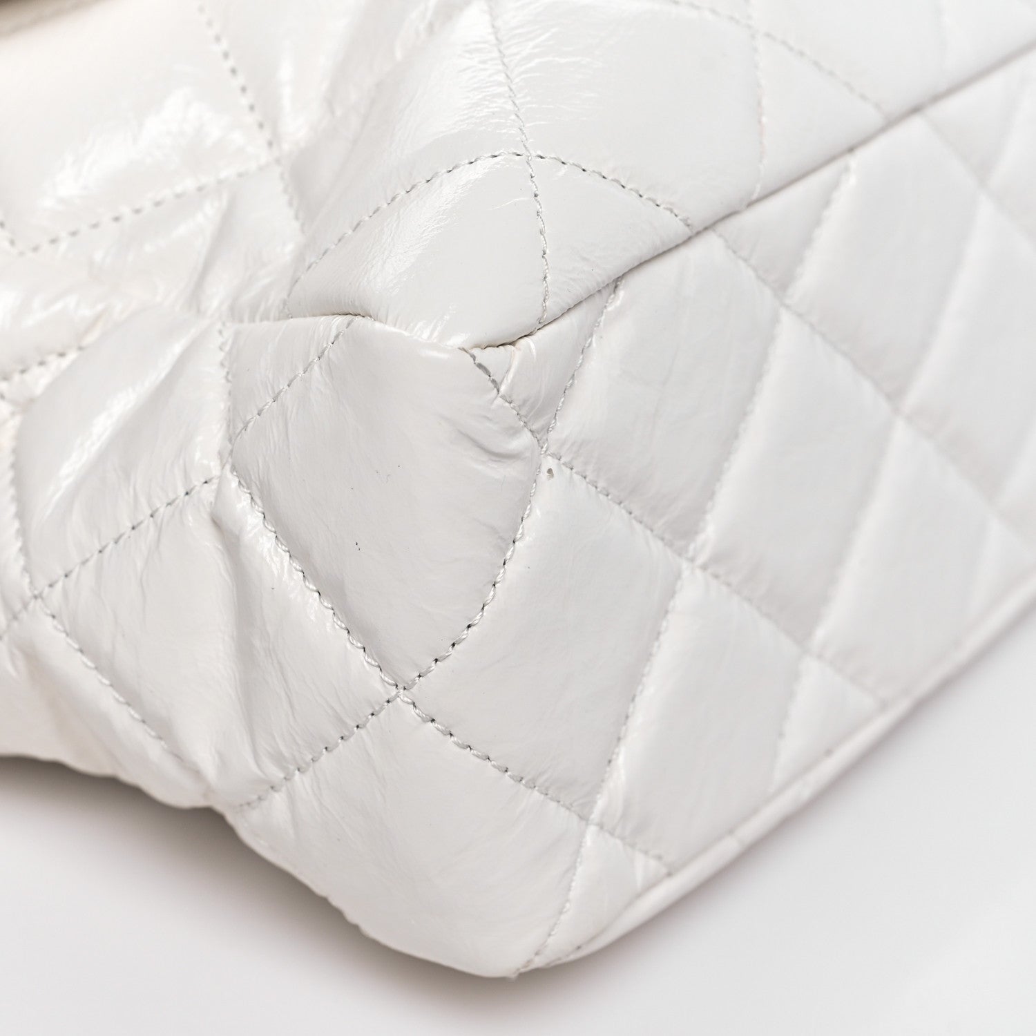 Shiny Crumpled Calfskin Quilted Large Wavy CC Hobo White