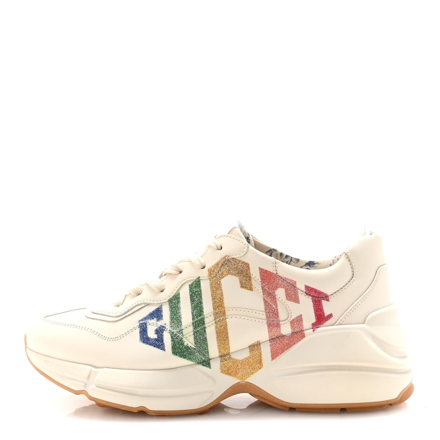 Calfskin Glitter Game Logo Womens Rhyton Sneakers 37.5 Mystic White