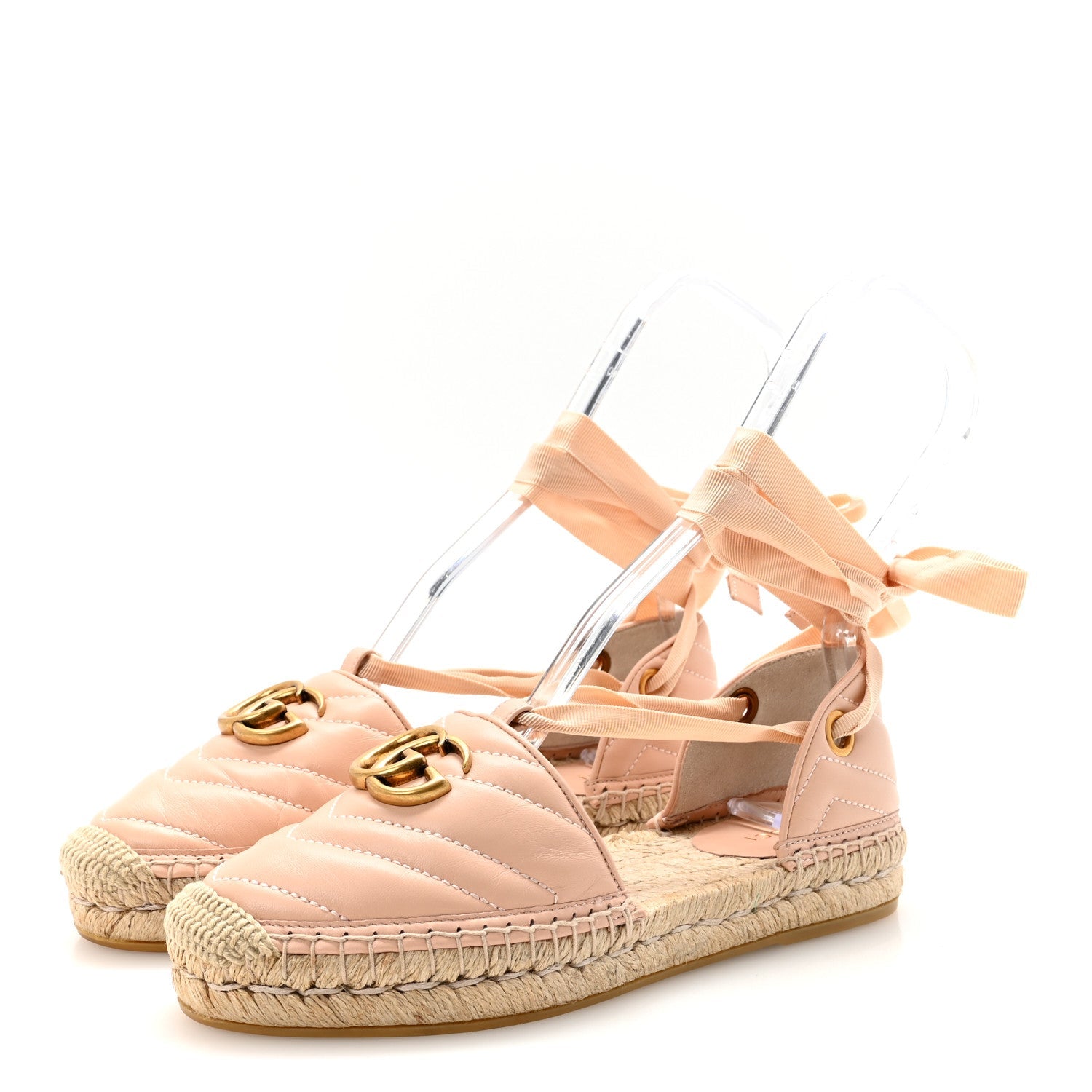 Nappa Matelasse GG Marmont Ankle Wrap Espadrilles 35 Skin Rose