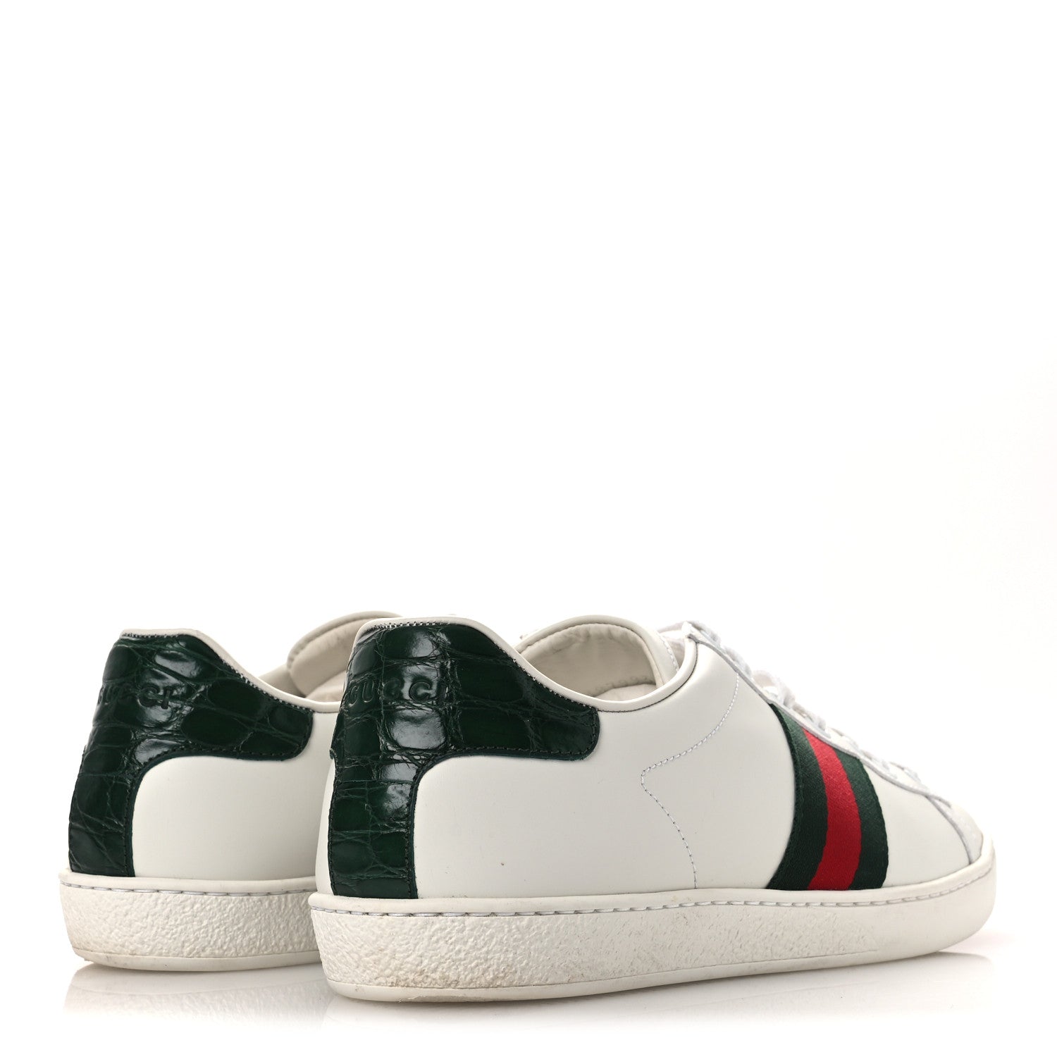 Calfskin Crocodile Web Womens Ace Sneakers 39 White Green