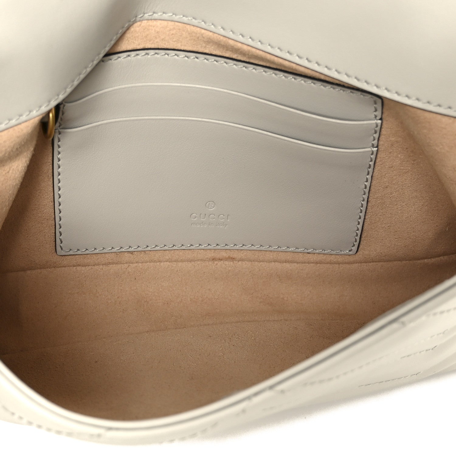Calfskin Matelasse Mini GG Marmont Shoulder Bag With Card Holder White Light Grey
