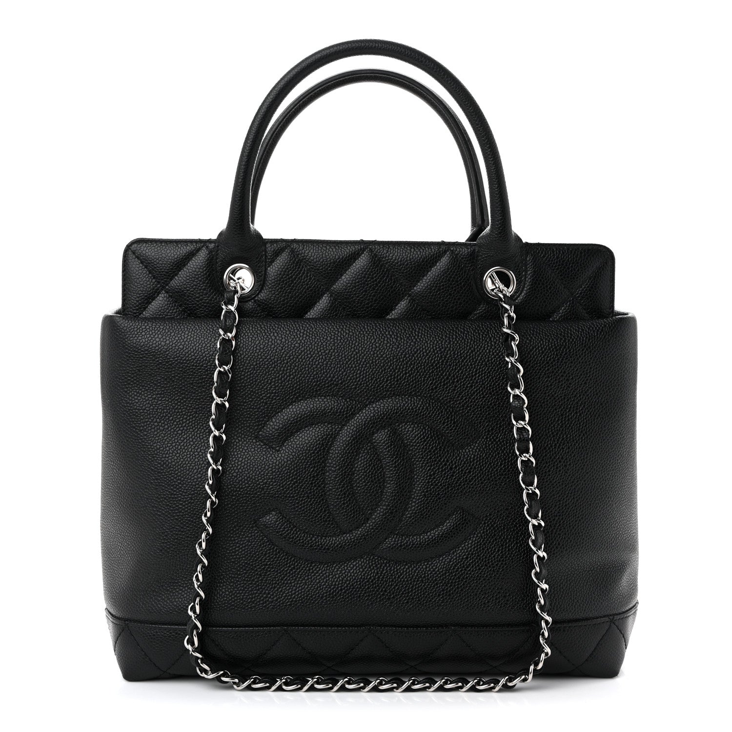 Soft Caviar CC Medium Top Handle Tote Black