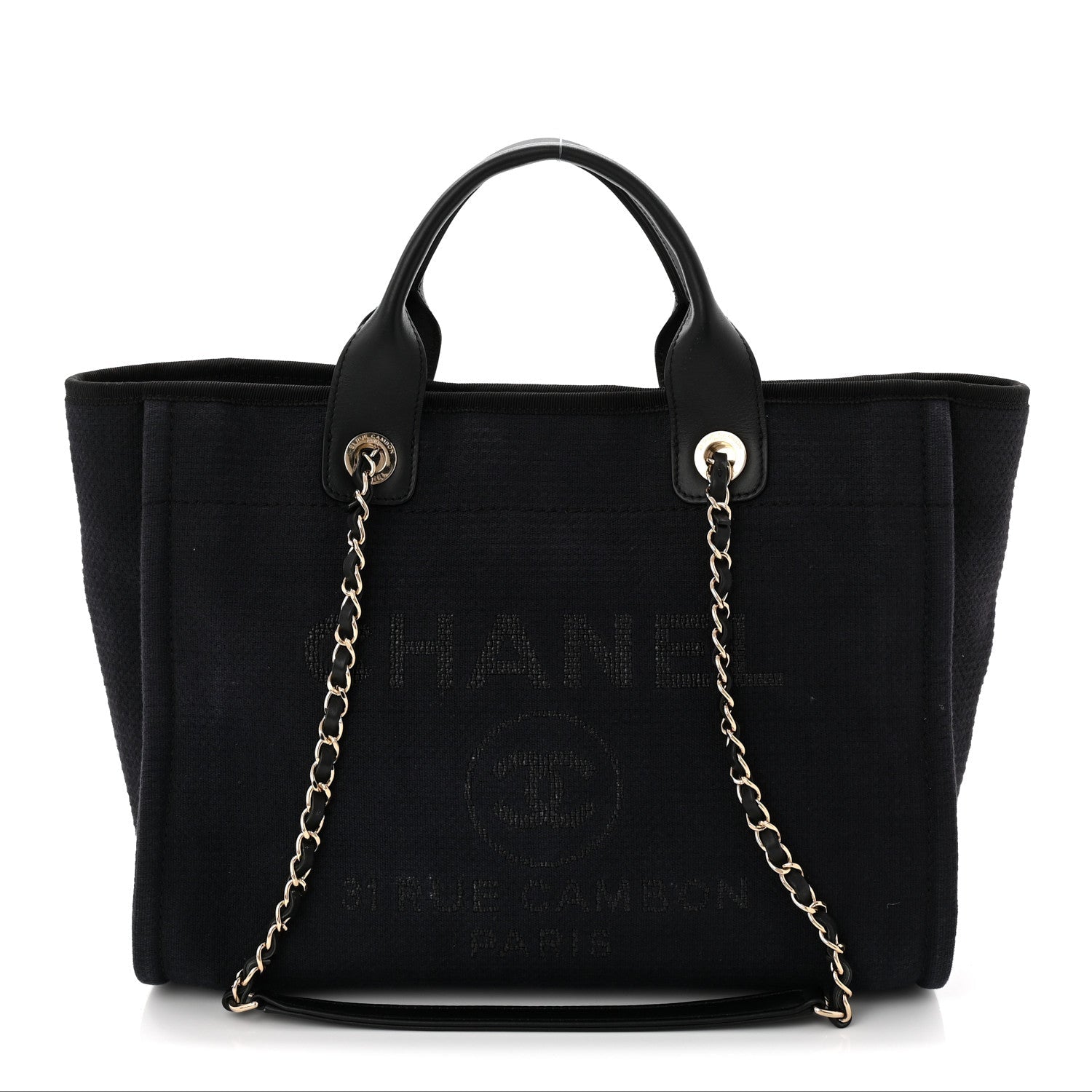 Mixed Fibers Calfskin Medium Deauville Tote Navy Blue