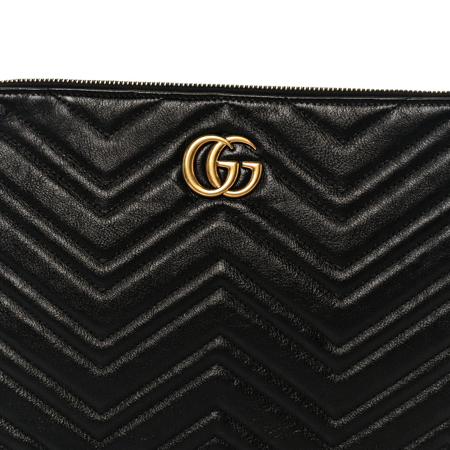 Azalea Calfskin Matelasse Heart GG Marmont Zip Pouch Black