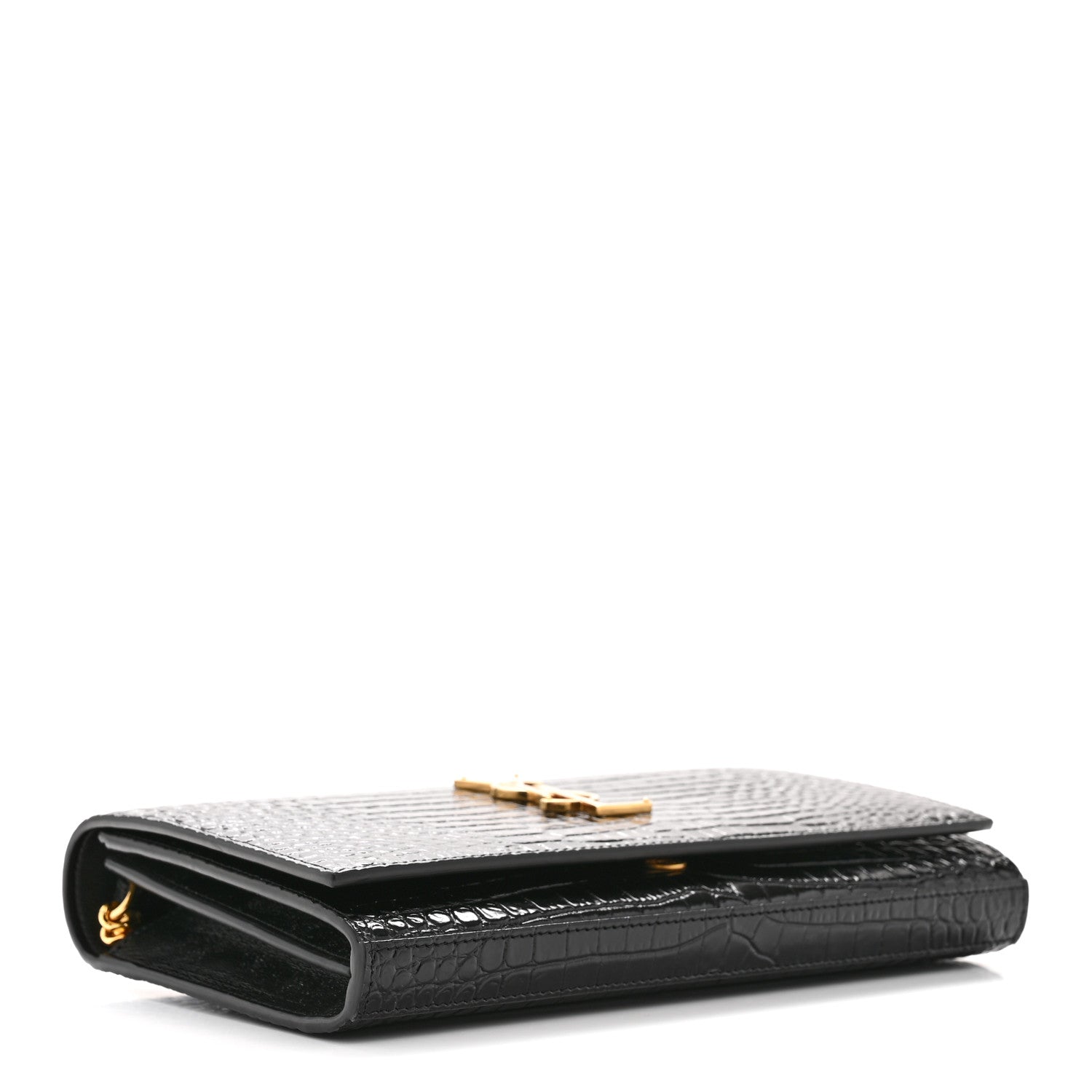 Calfskin Crocodile Embossed Cassandre Wallet On Chain WOC Black